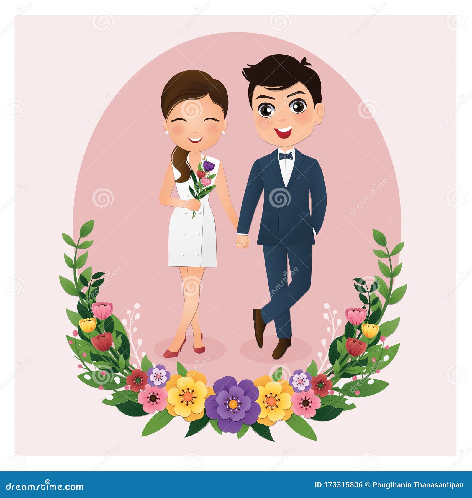 Wedding Invitation Card the Bride and Groom Cute Couple Cartoon   Vector Illustration for Event Celebration Stock  Illustration - Illustration of engagement, congratulation: 173315806