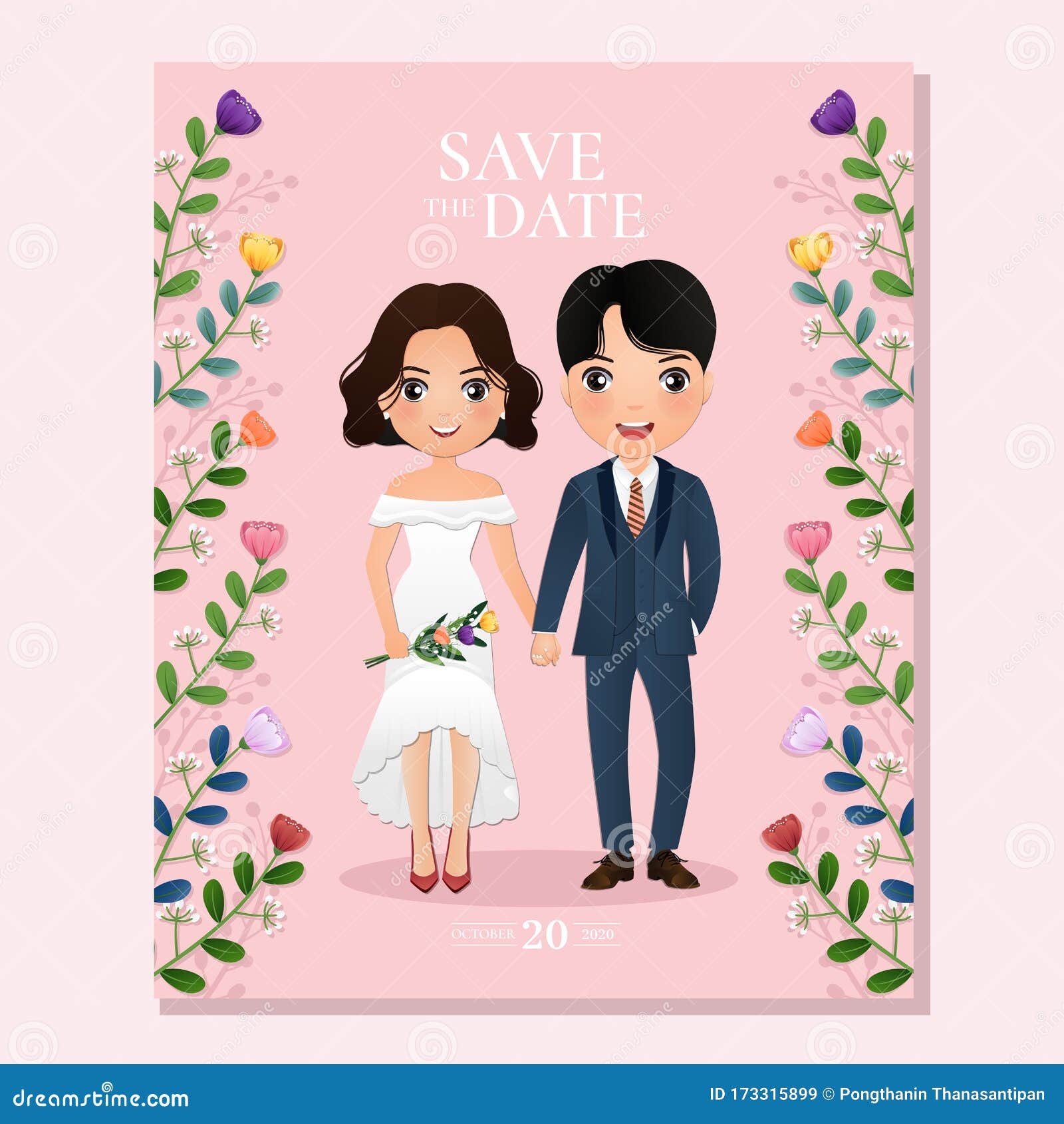 Wedding Invitation Card the Bride and Groom Cute Couple Cartoon   Vector Illustration for Event Celebration Stock Illustration - Illustration  of graphic, couple: 173315899