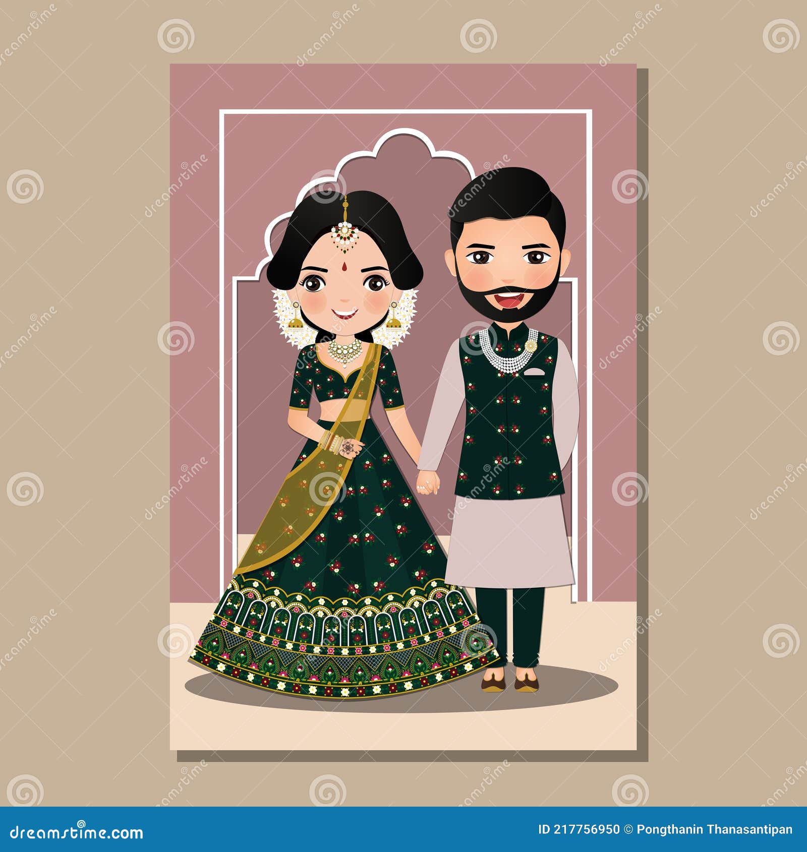 Wedding Invitation Card the Bride and Groom Cute Couple in Traditional  Indian Dress Cartoon Character. Vector Illustration. Stock Illustration -  Illustration of background, anniversary: 217756950