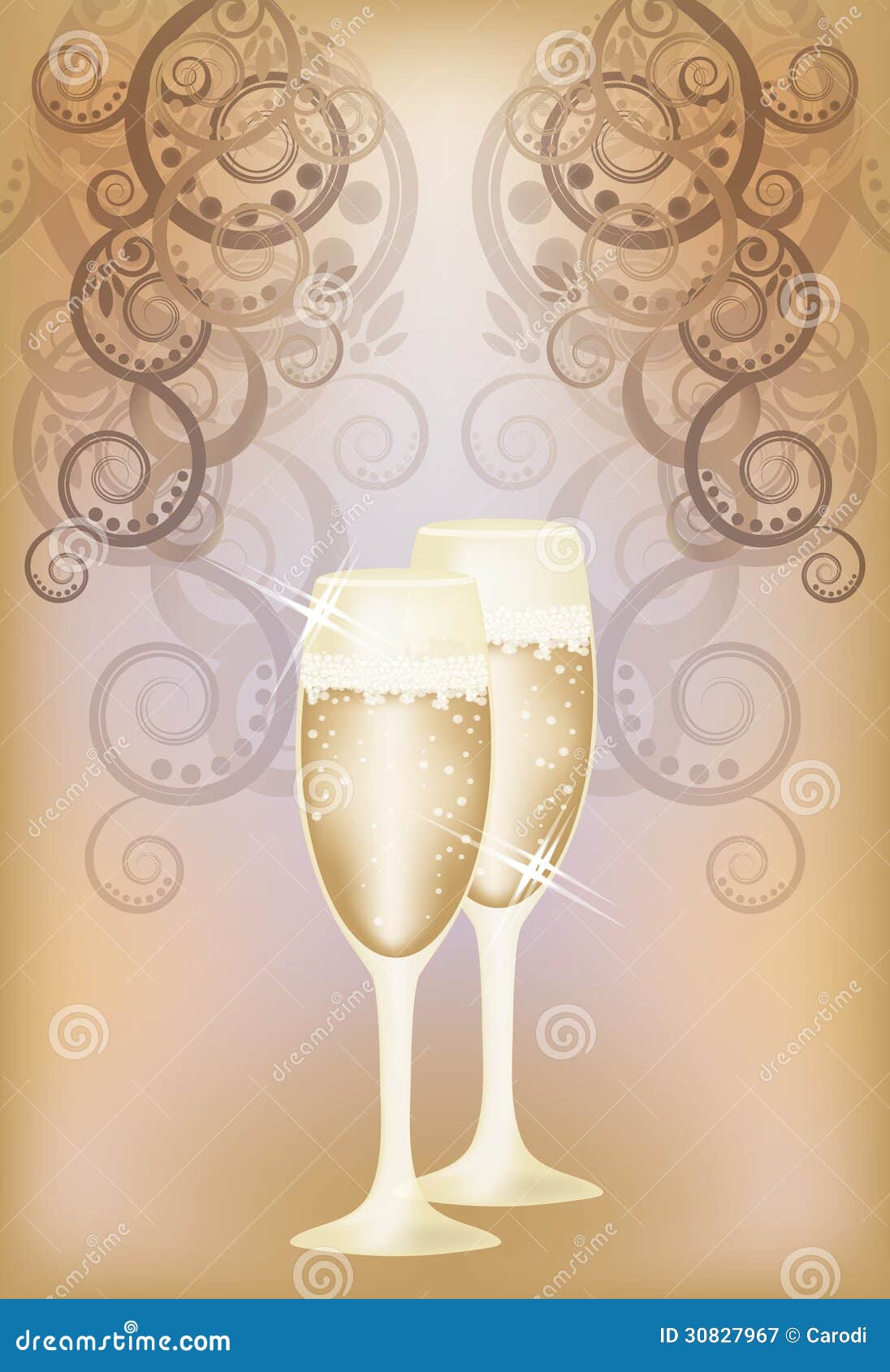 Wedding Invitation Card with Champagne Stock Vector - Illustration of