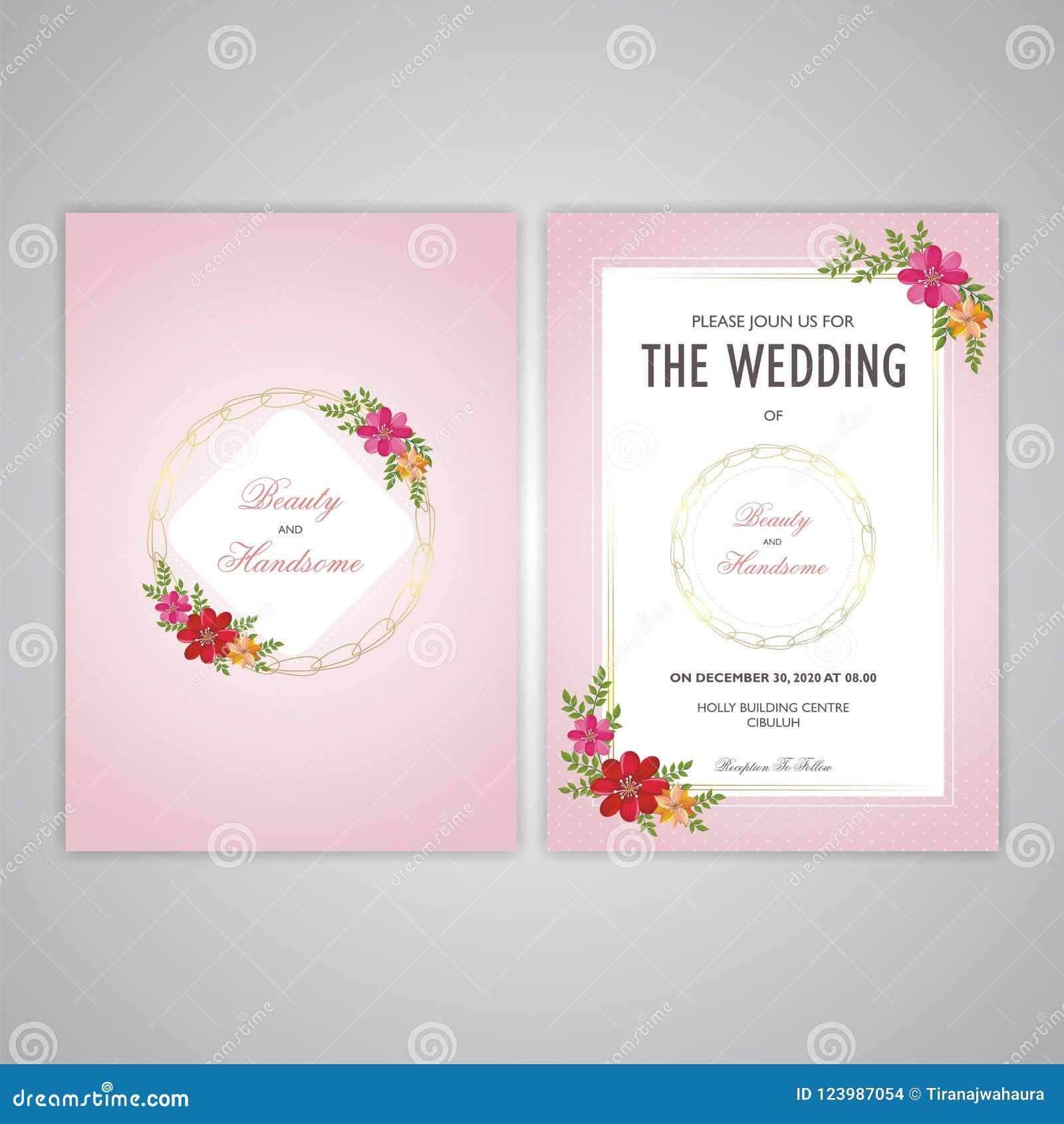 Wedding Invitation Card With Floral Ornaments Stock Vector