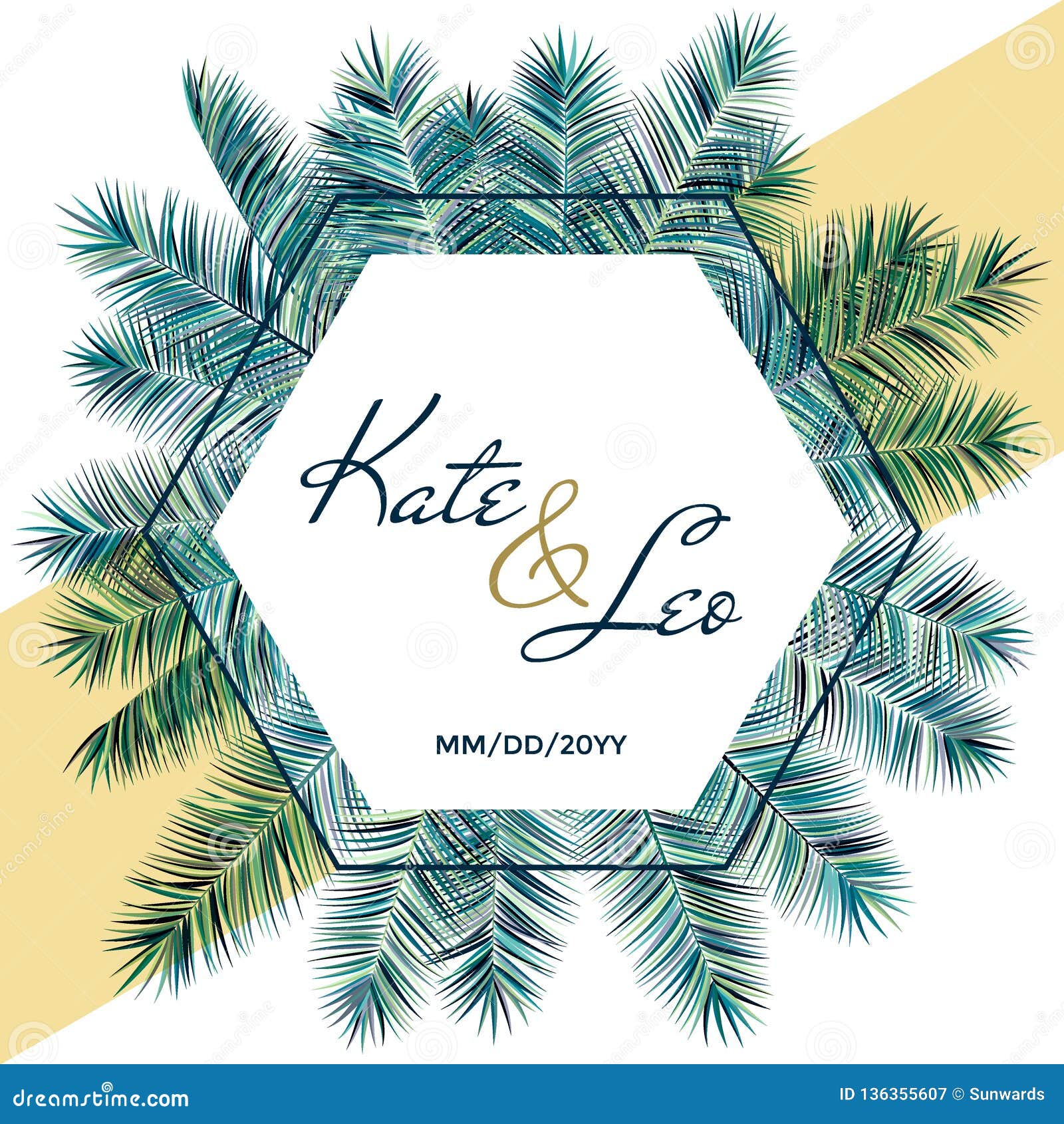 Download Wedding Invitation Card With Palm Tree Branches Stock ...