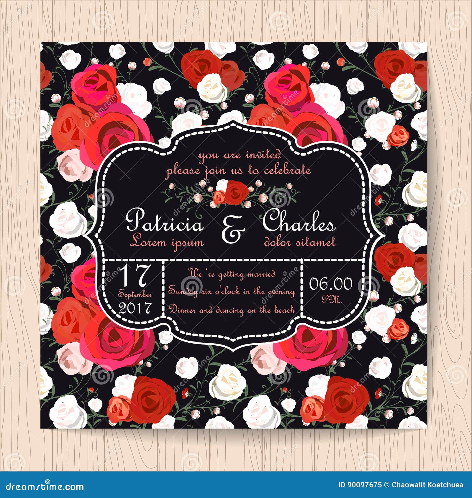 Download Wedding Invitation Card Vintage Style, Rose Flower Pattern Stock Vector - Illustration of ...