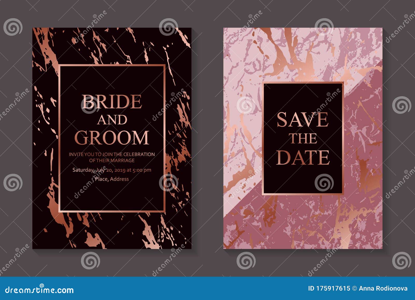 Wedding Invitation Design or Greeting Card Templates with Rose Gold Frames  Stock Vector - Illustration of cover, greeting: 175917615