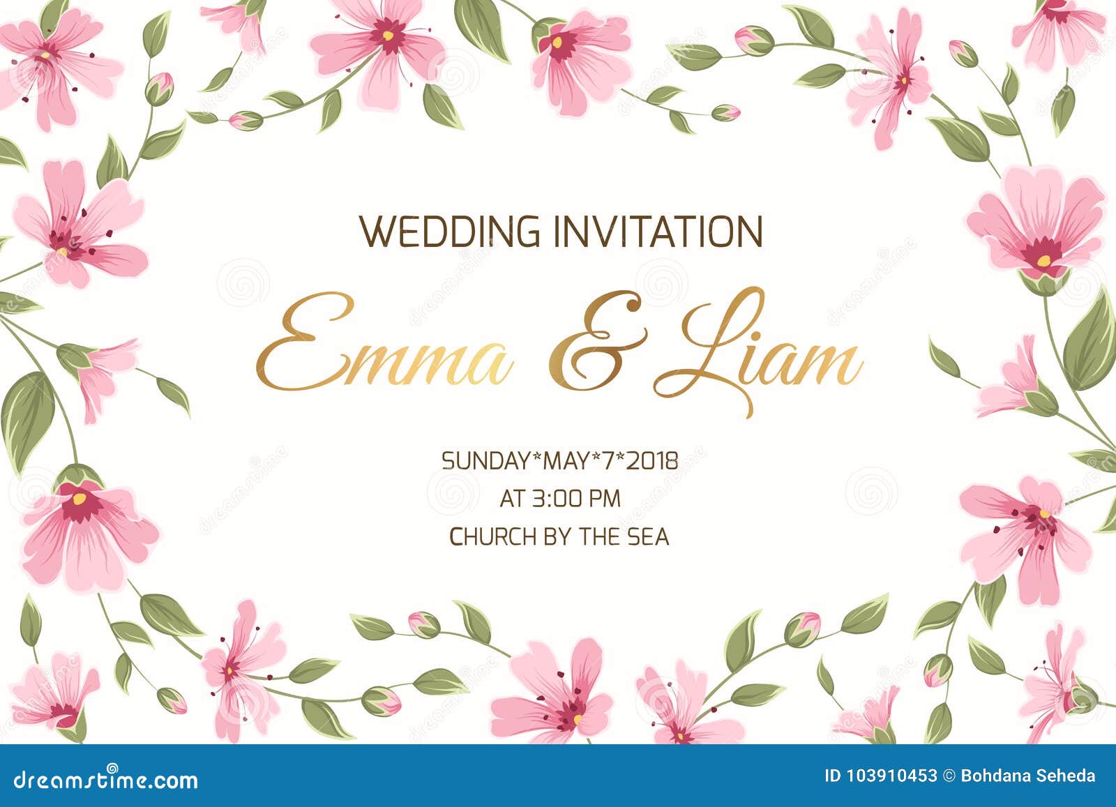 wedding invitation gypsophila flowers border frame