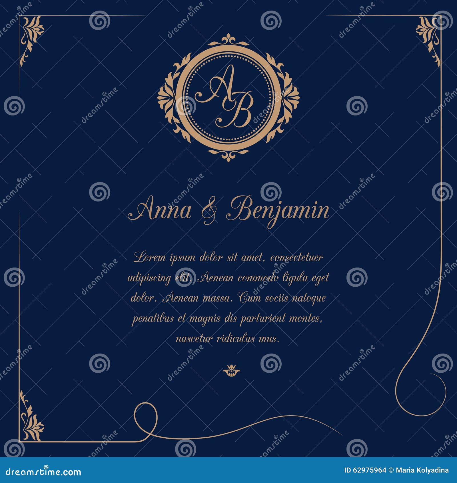 Wedding monogram vintage invitation card Vector Image