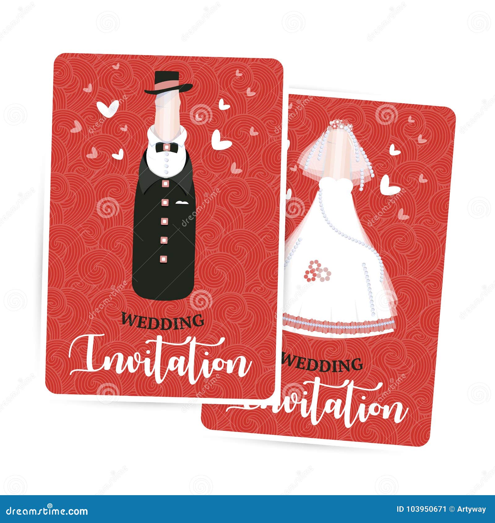 wedding invitation, newlyweds, bride and groom, a bottle of champagne, red card  template,  .