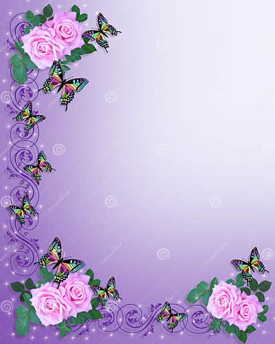 Wedding Invitation Pink Roses Butterflies Stock Illustration ...