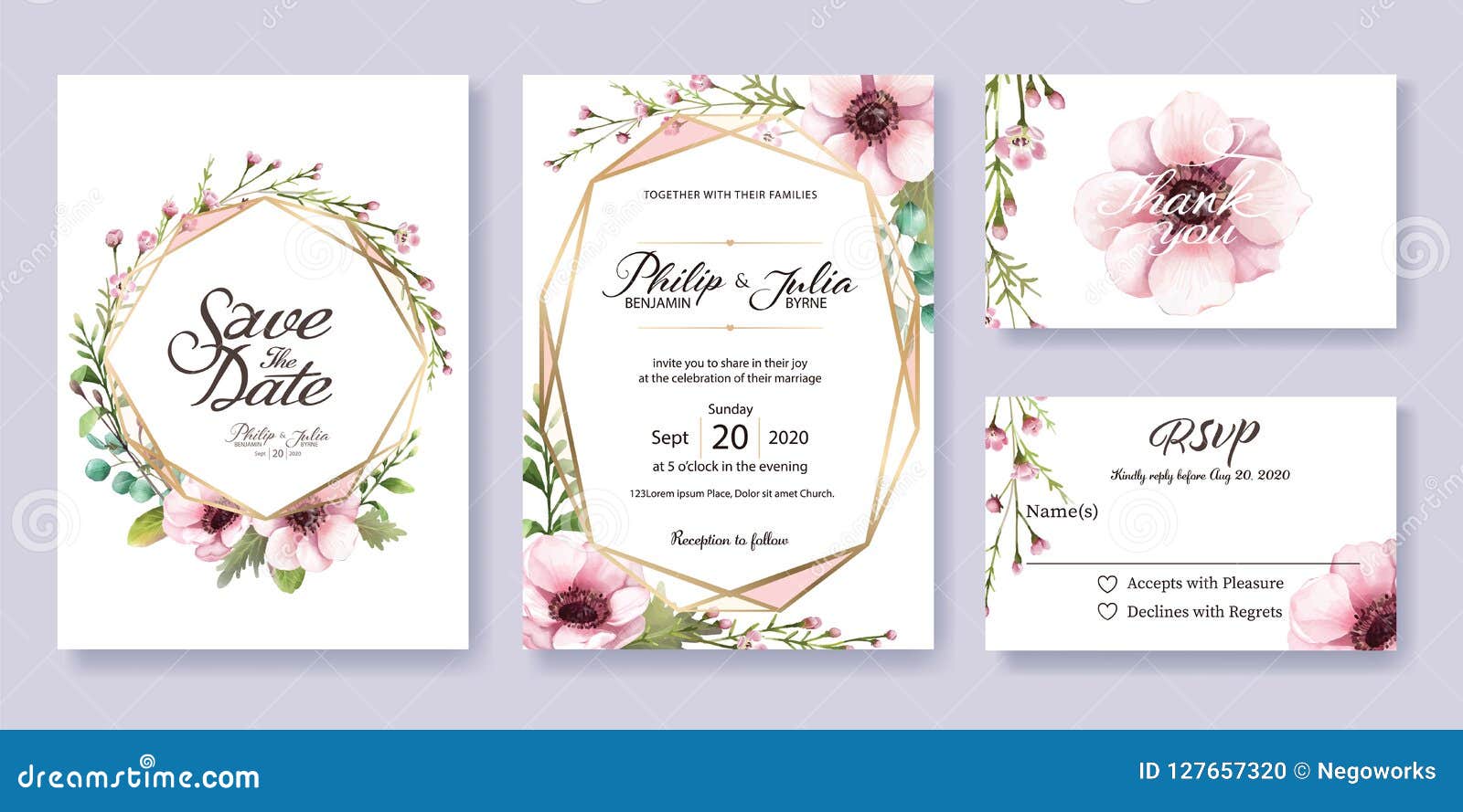 wedding invitation, save the date, thank you, rsvp card template