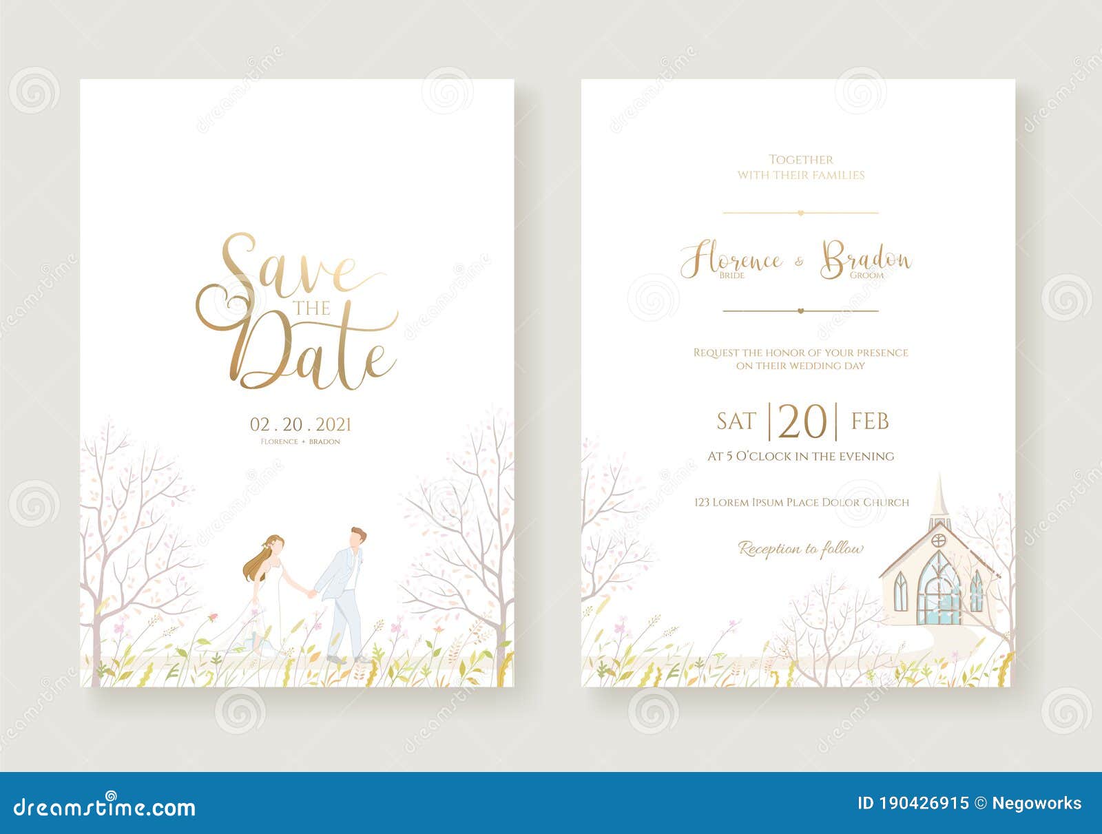 Wedding Invitation, Save the Date, Thank You, Rsvp Card Design Pertaining To Church Wedding Invitation Card Template