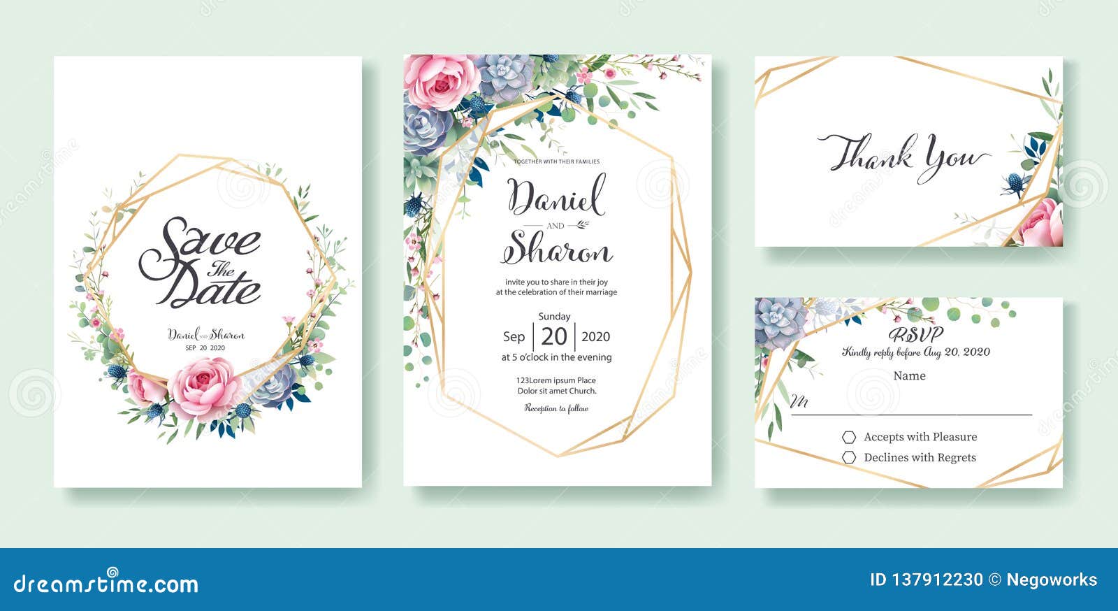 Wedding Invitation, Save The Date, Thank You, RSVP Card Design Regarding Church Wedding Invitation Card Template