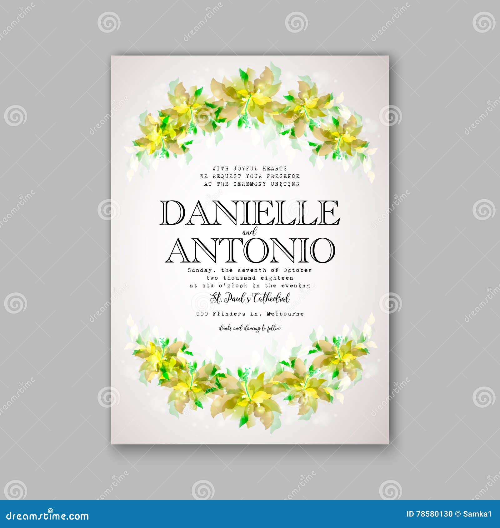 Wedding invitation template. Invitation or wedding card with abstract floral background.