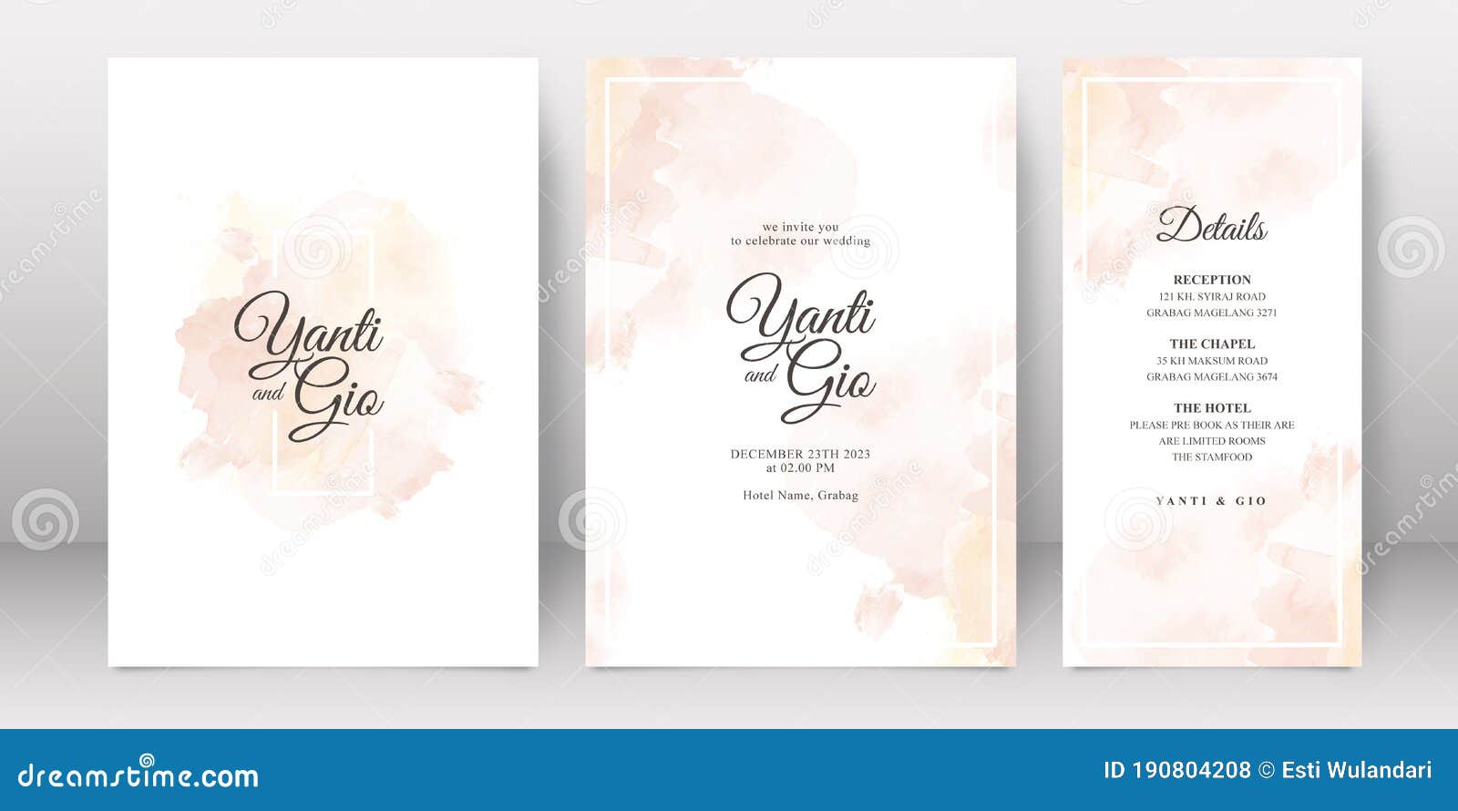 Wedding Invitation Template with Splash Watercolor Background Stock ...