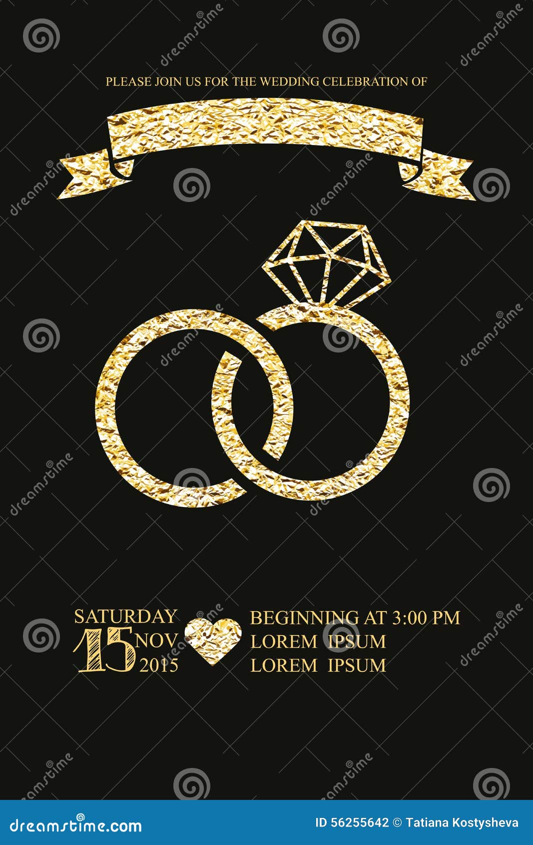 Wedding Invitations with Gold Glitter Texture Ring Stock Vector ...
