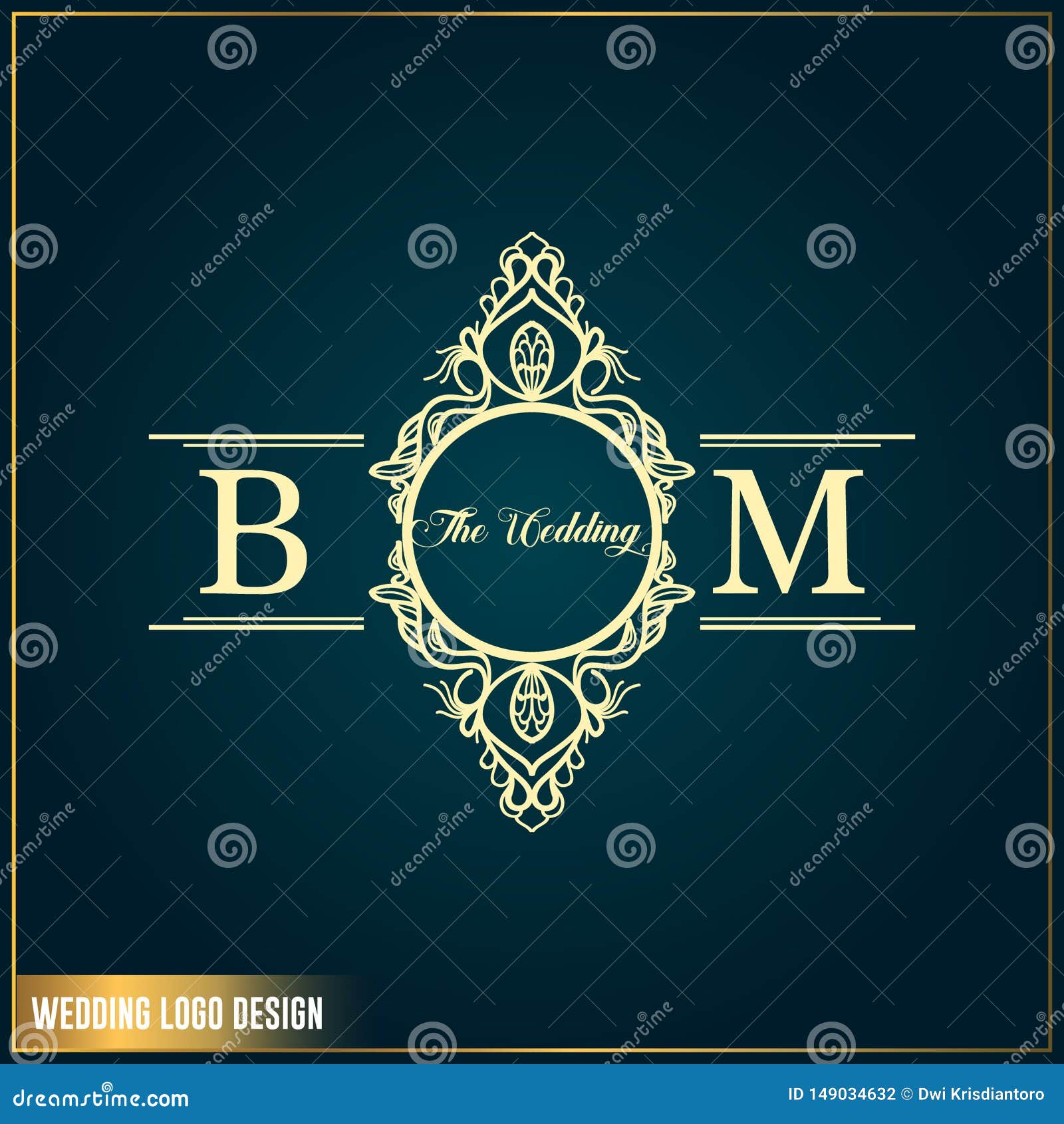 Wedding Logo Design Template. Initials Letter BM Wedding Logo. Feminine