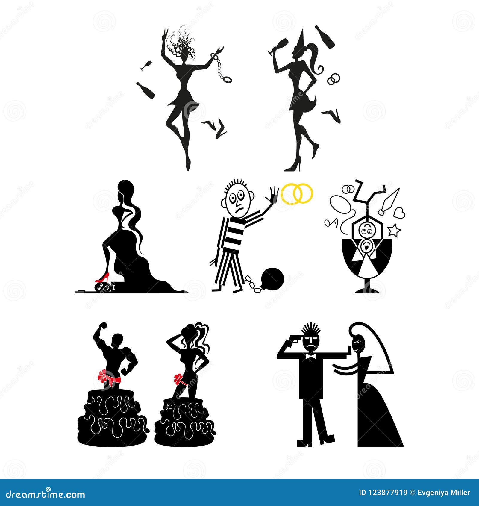 Bride And Groom Wedding Icons Emblems Logo Stock Vector