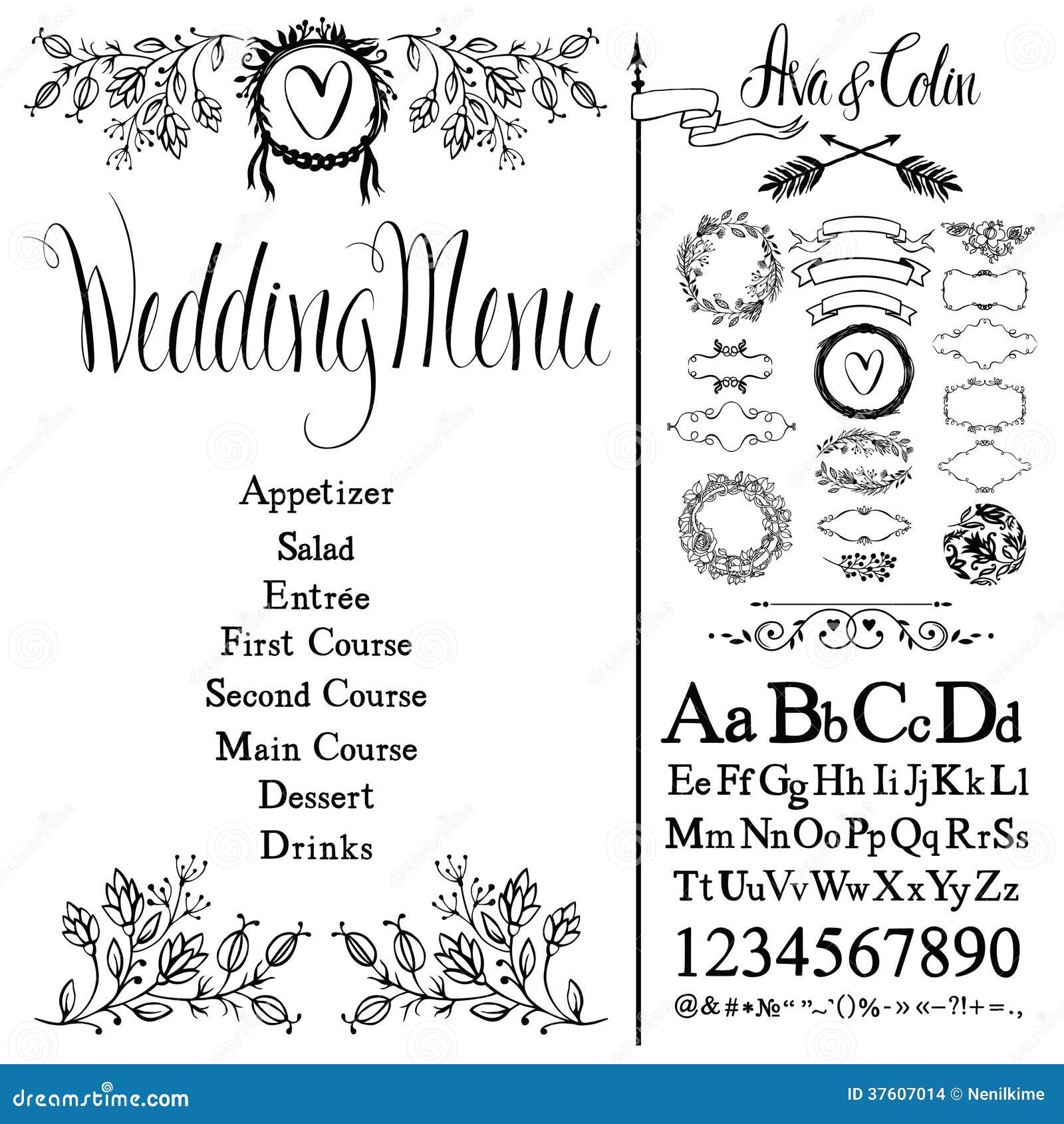 Download Wedding Menu, Font Set And Design Elements Set Stock ...