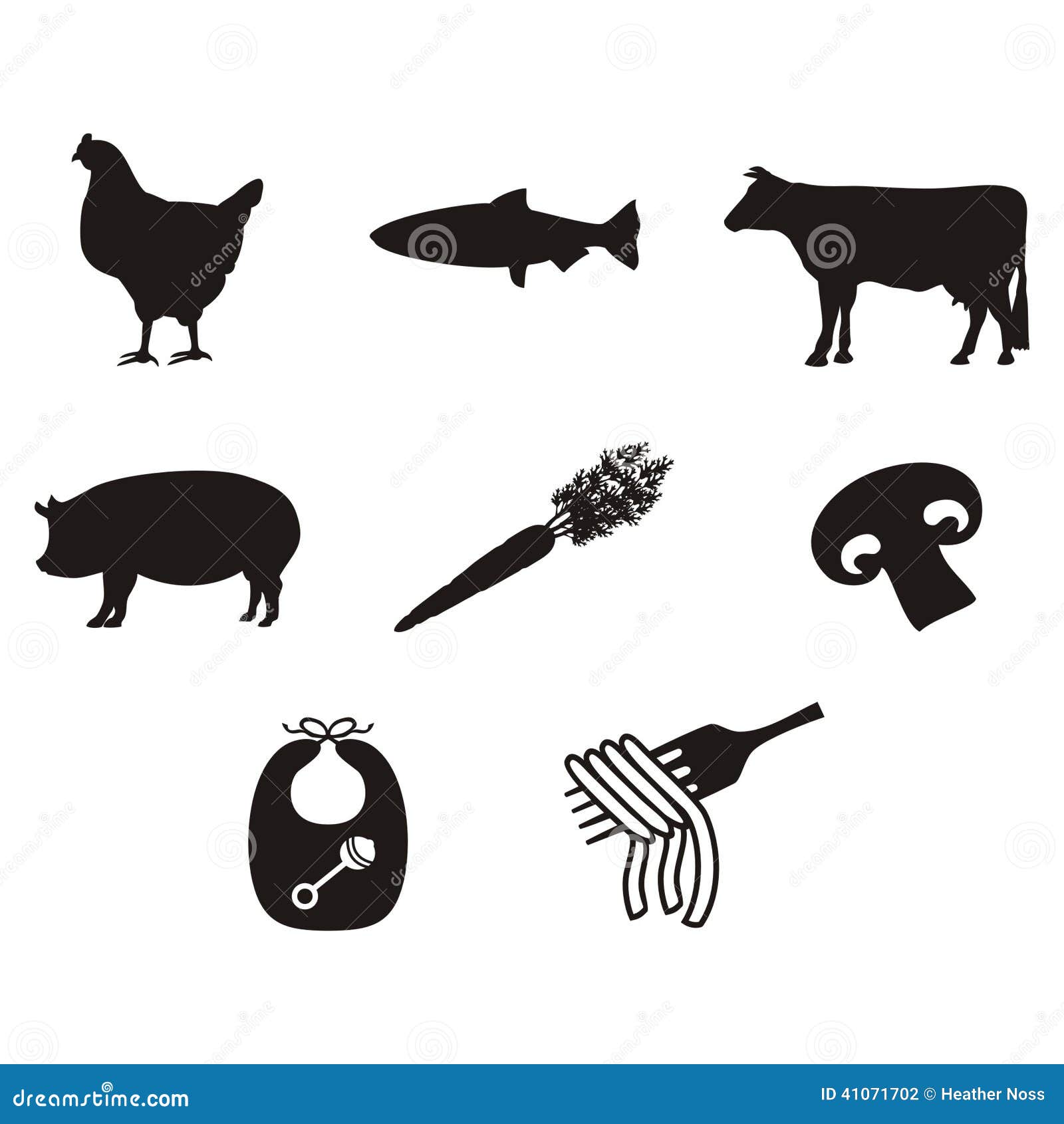 Icons of meal selections for wedding menus in silhouette. Available in 