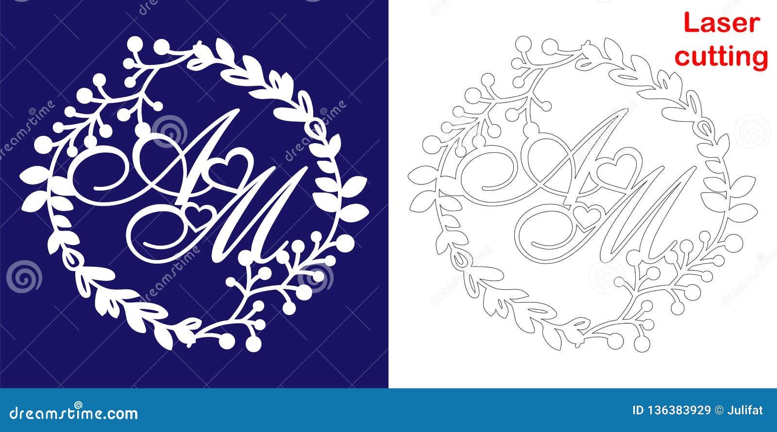 Wedding Monogram Logo AM MA Monogram Wreath SVG - Etsy