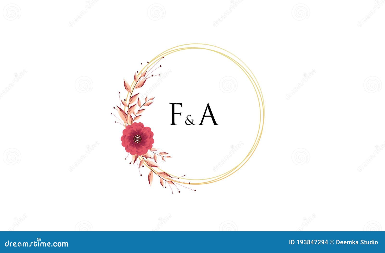 Wedding Monogram Logo. Watercolor Floral Frame For Invitation Card