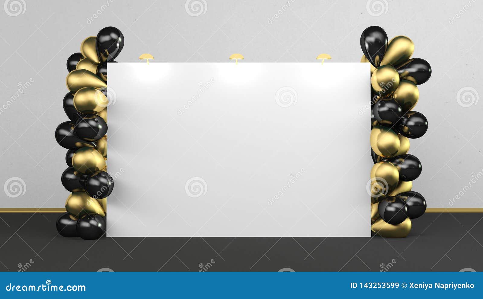 Download Wedding Party Backdrop Banner 2x3 Meters With Black And Golden Balloons. Pop Up Template. 3d ...