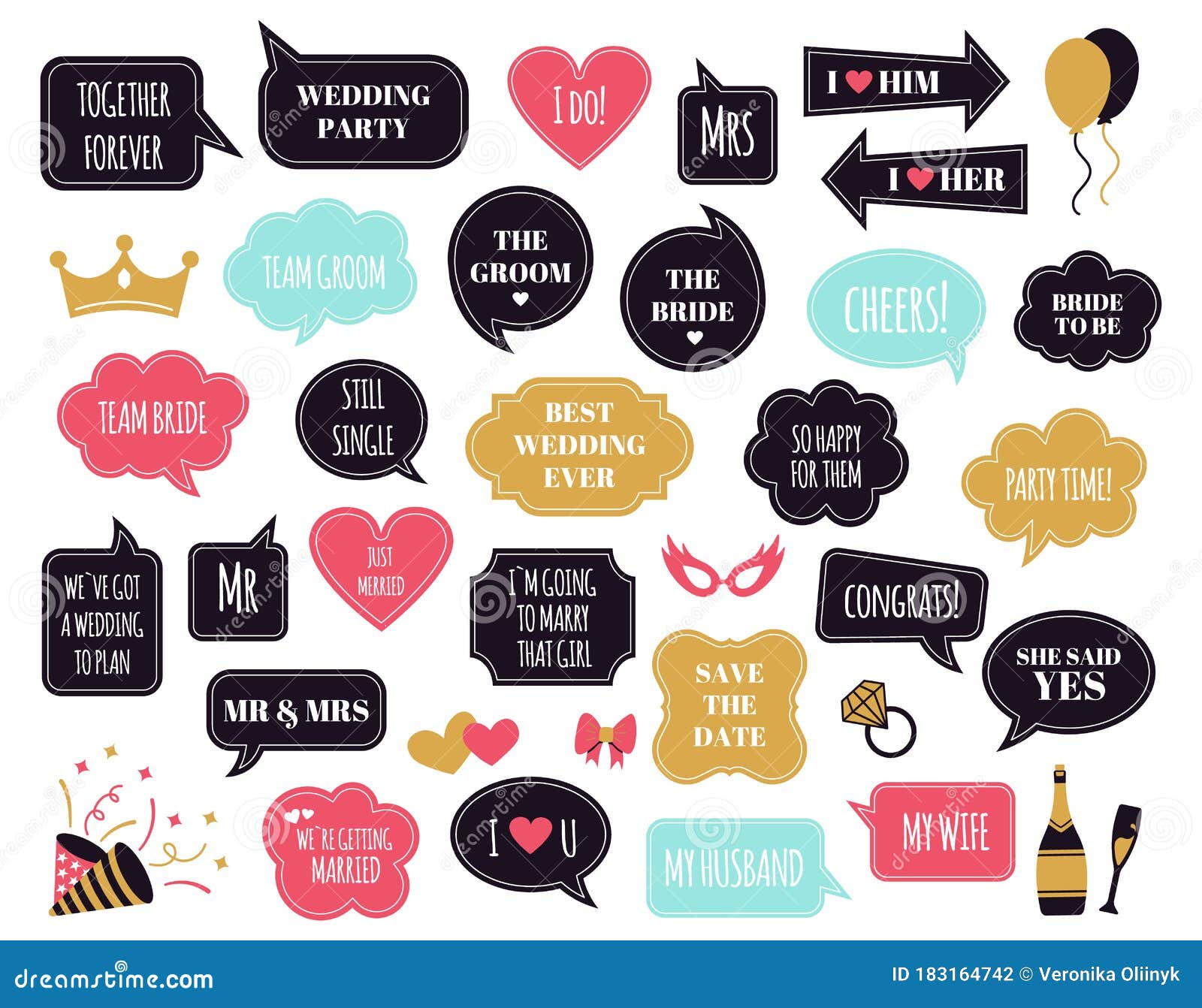 Wedding Photobooth Props. Bride and Groom Party Speech Bubble, Marriage  Quotes for Wedding Celebration, Funny Wedding Stock Vector - Illustration  of background, cartoon: 183164742