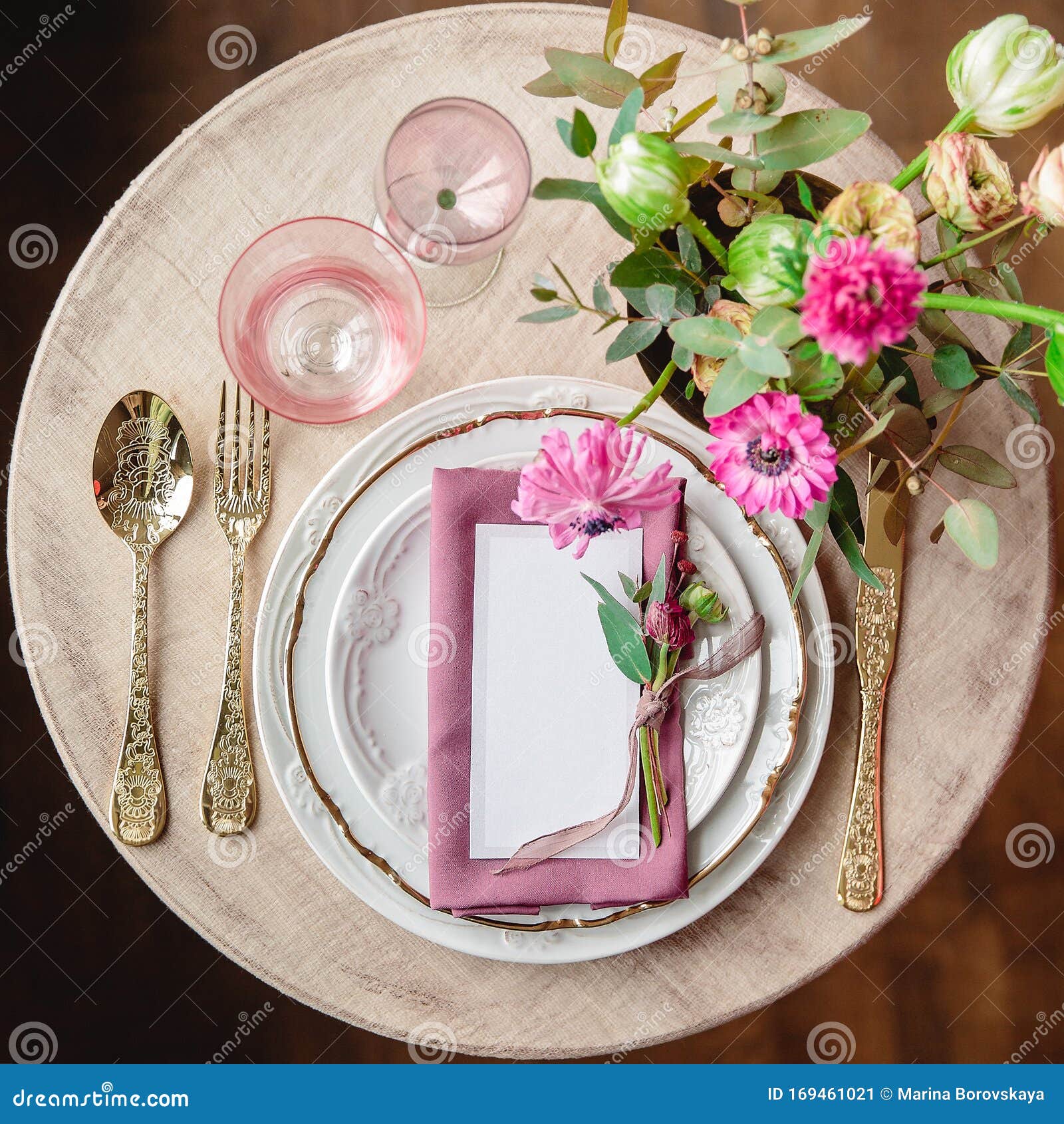 Wedding Pink Table Setting. Stock Image - Image of beautiful, drink ...