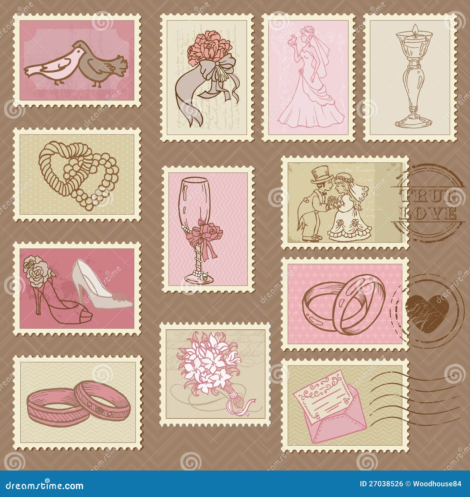 Wedding Postage Stamps stock vector. Illustration of balloon 27038526