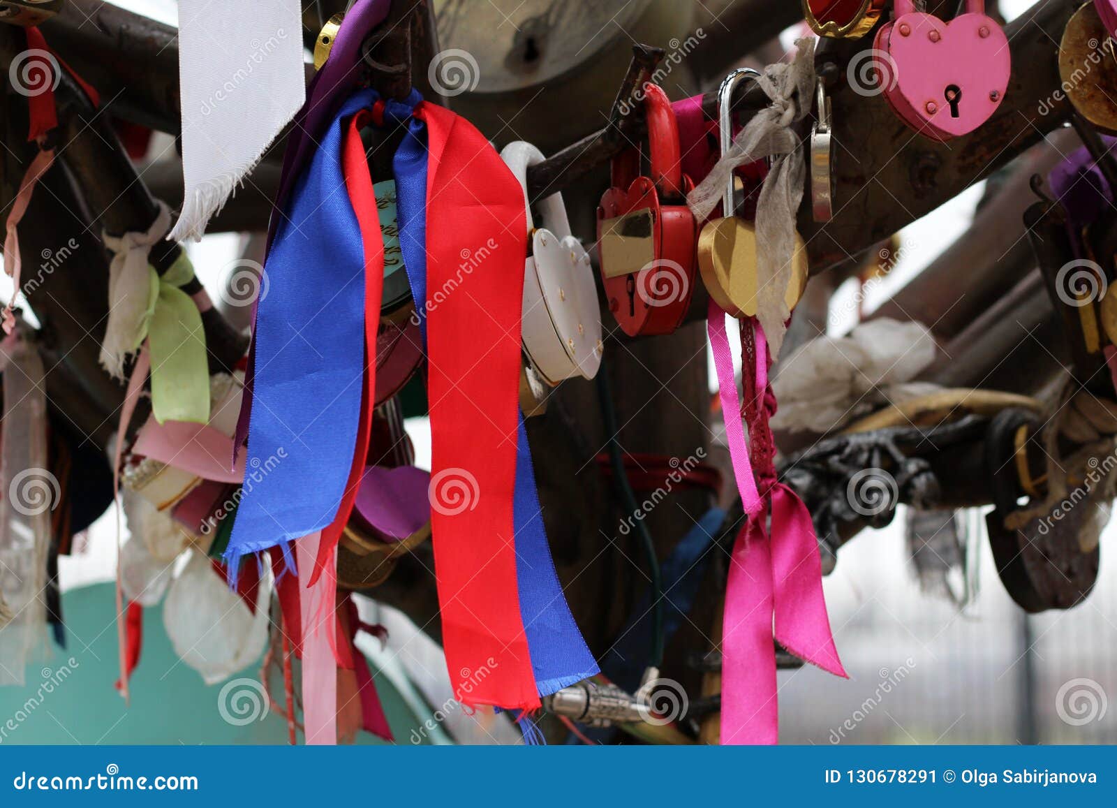 Wedding Ribbons and Locks on a Metal Tree Stock Image Image of