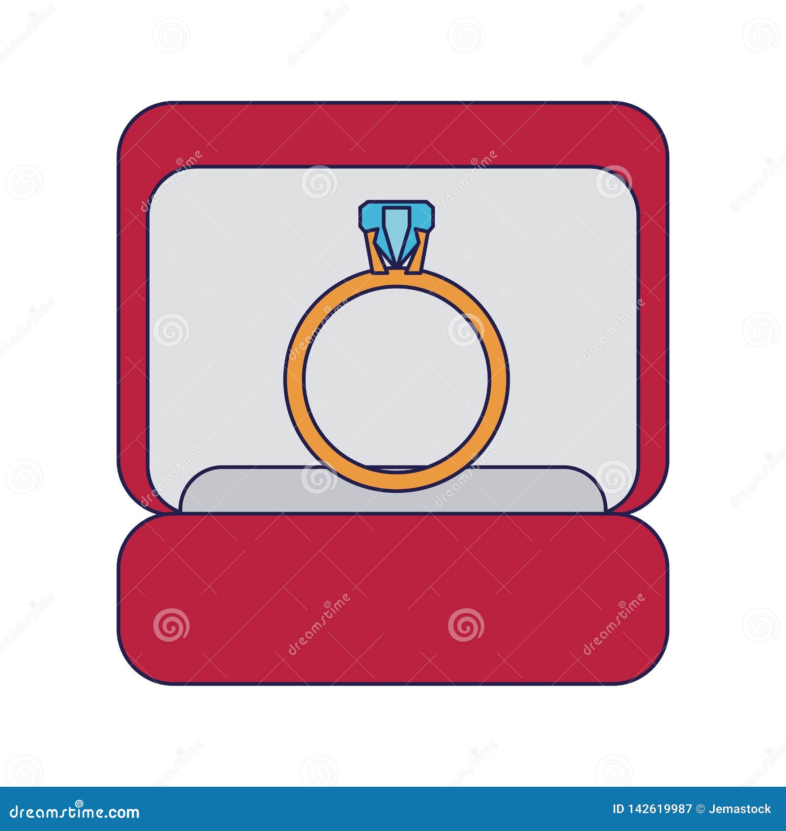 Wedding Ring Box Cartoon Blue Lines Stock Vector - Illustration of ...