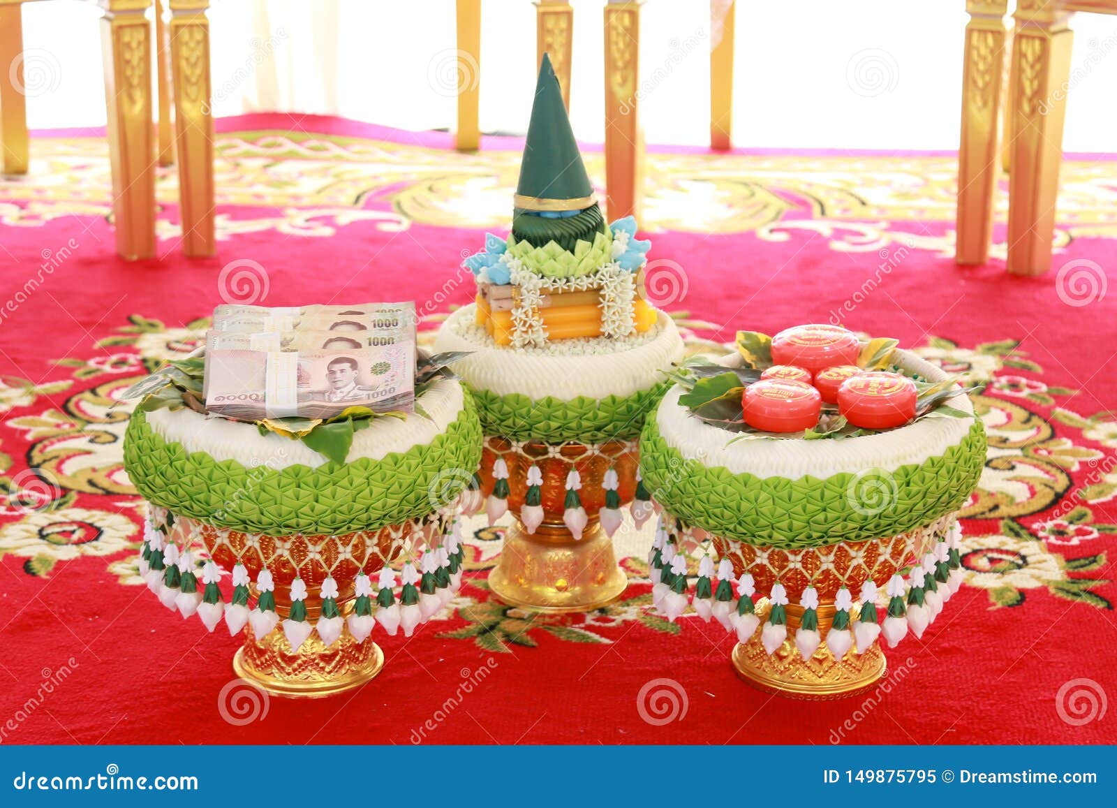 Wedding Ring and Bride`s Price or Dowry in Thai Wedding Ceremony