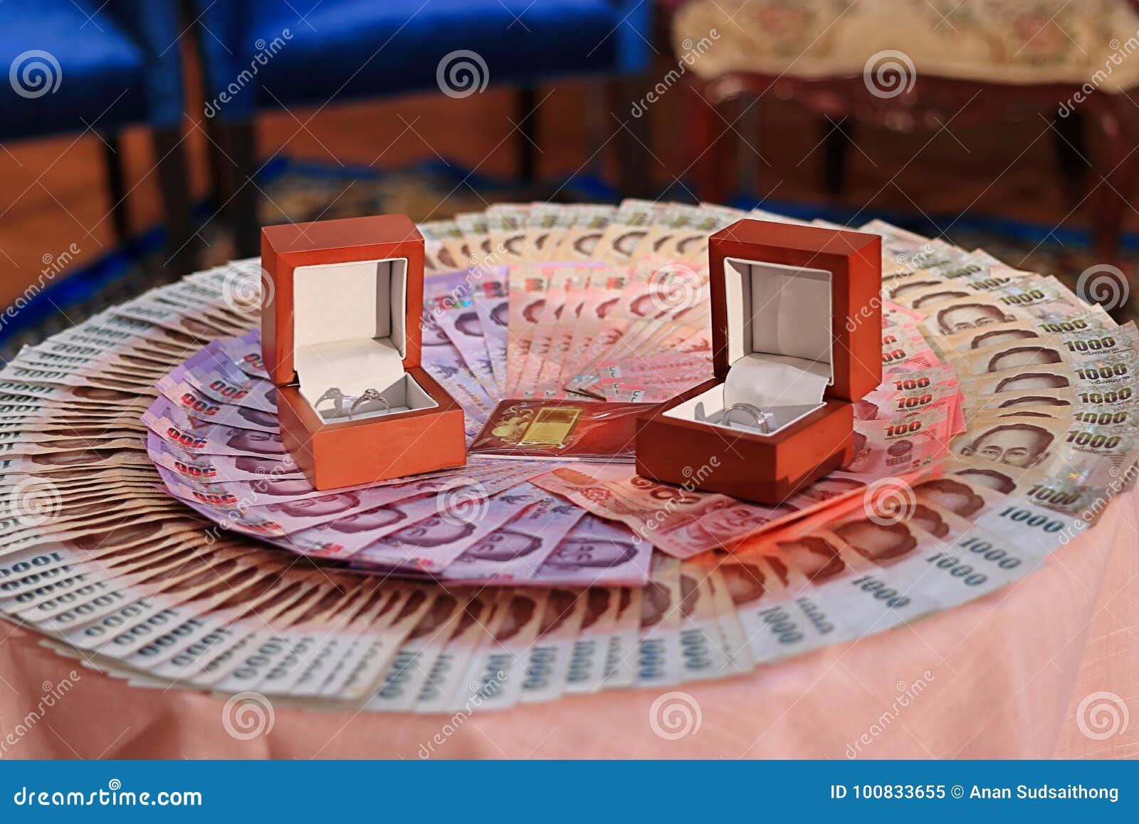 Wedding Ring and Bride`s Price or Dowry in Thai Wedding Ceremony