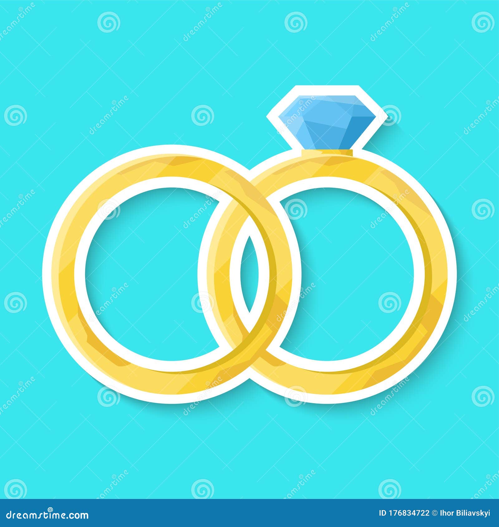 Wedding Ring Isolated On A Blue Background. Golden Ring