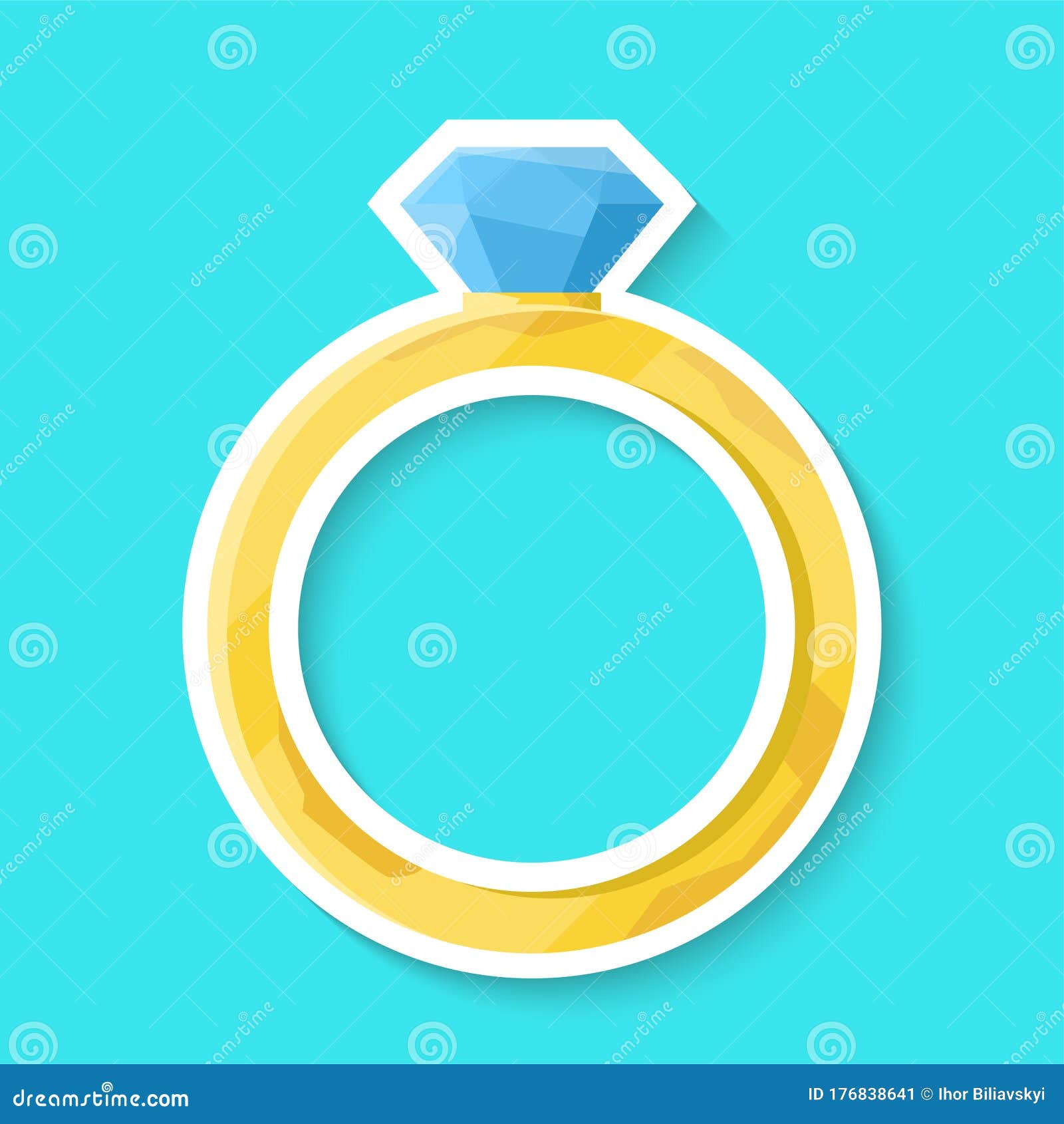 Wedding Ring Isolated On A Blue Background. Golden Ring