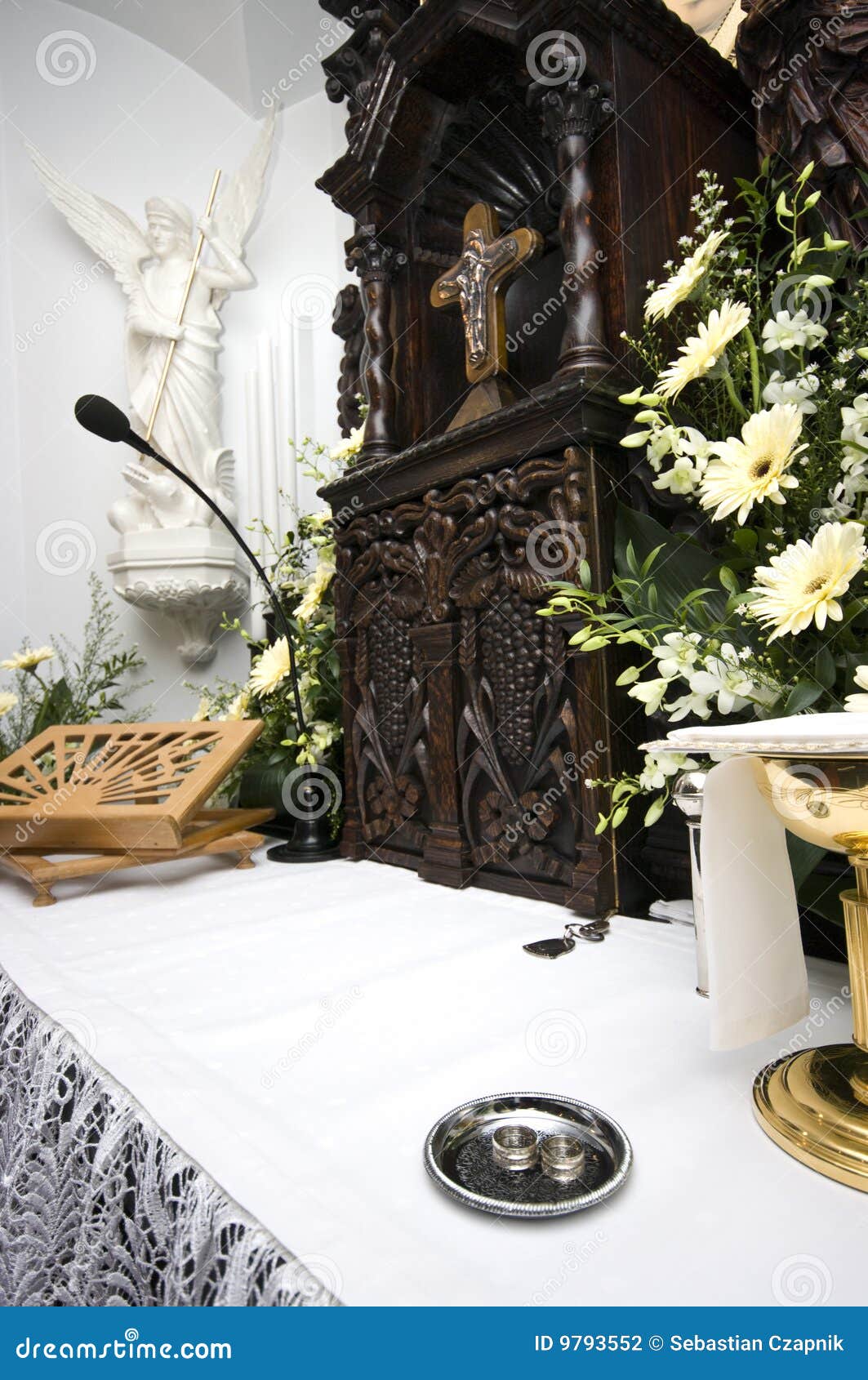 Wedding rings on altar stock photo. Image of ceremony 9793552