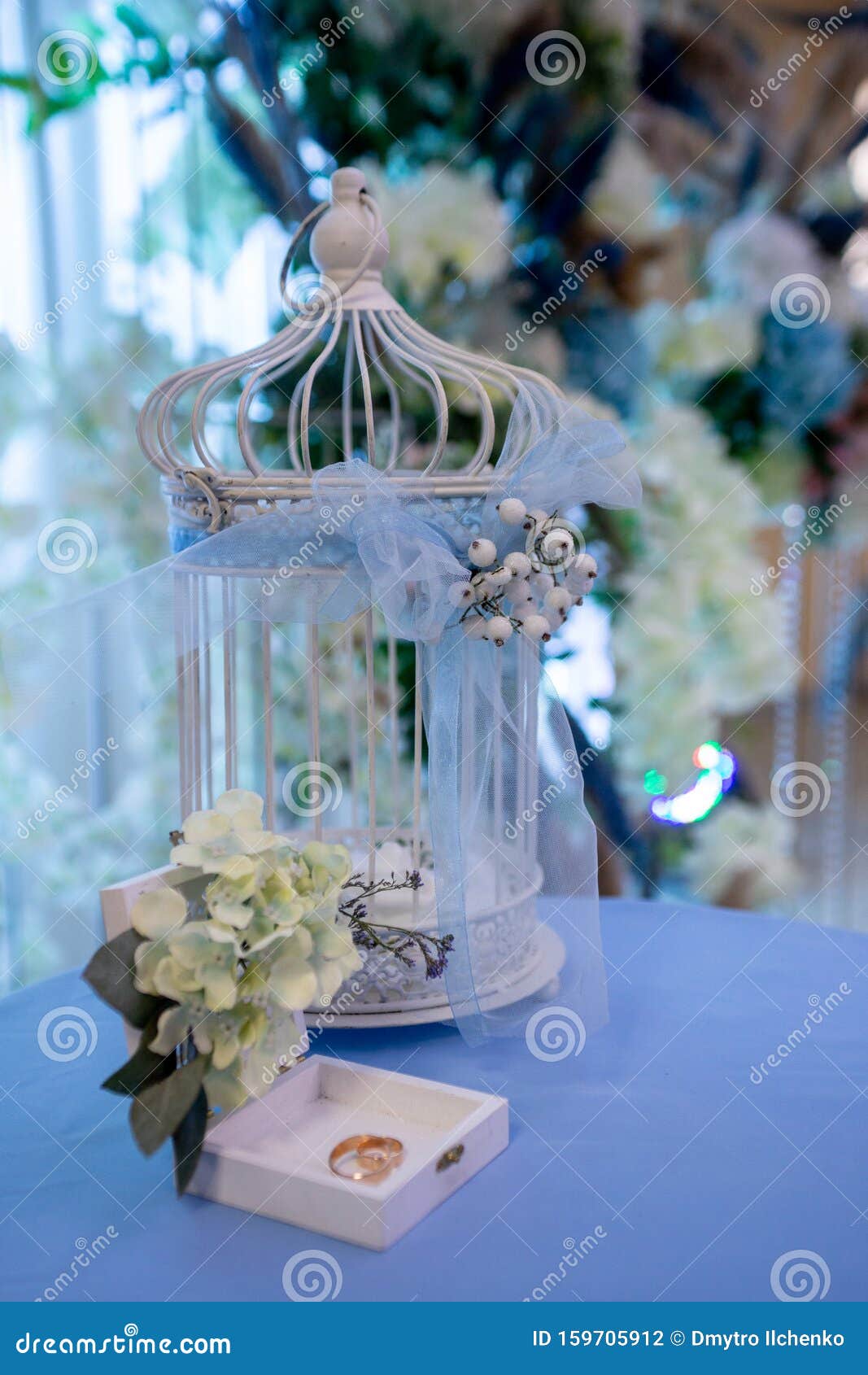 Wedding Rings in a Box, Decorated Birdcage Stock Photo Image of event