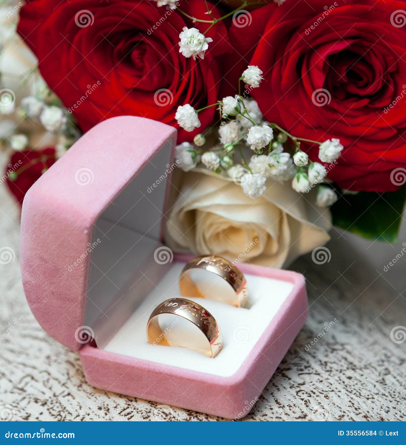 Wedding Rings, Gift Box and Flowers Stock Photo - Image of jewelry ...