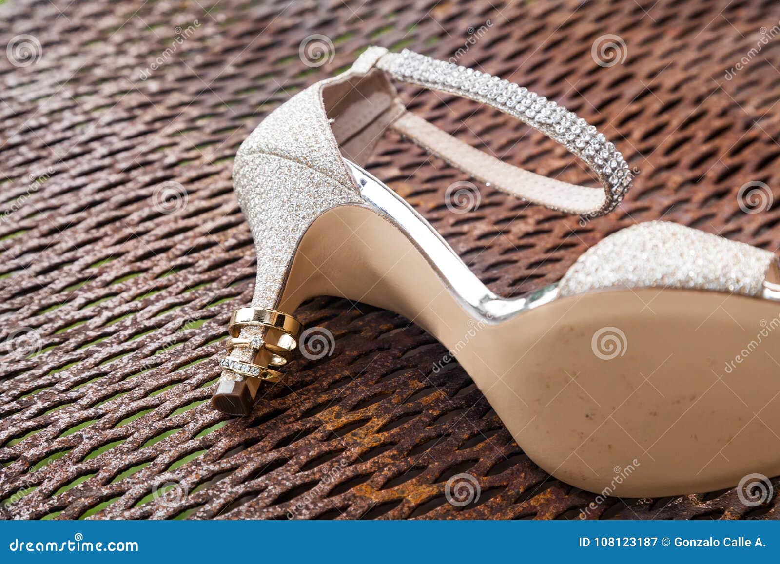 Wedding Rings, on the Heel of the Bride Stock Image - Image of gold ...