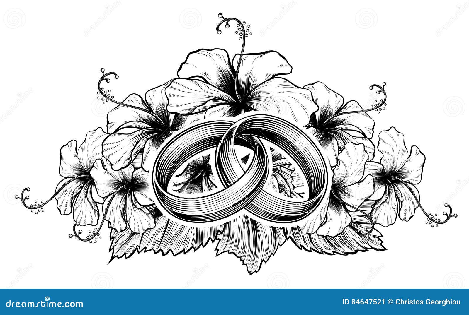 Wedding Rings And Hibiscus Flowers Stock Vector