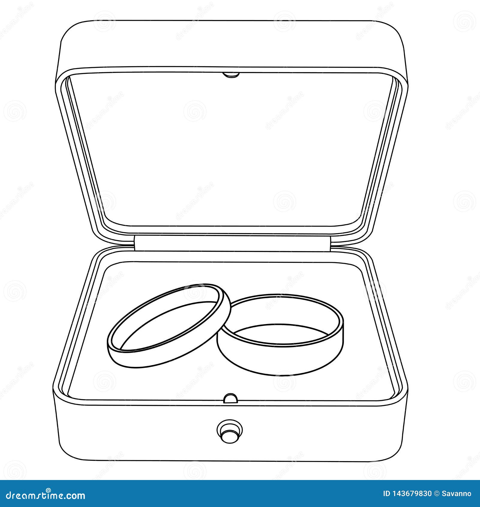 Wedding Rings In A Jewelry Box. Flat Outline Drawing Stock