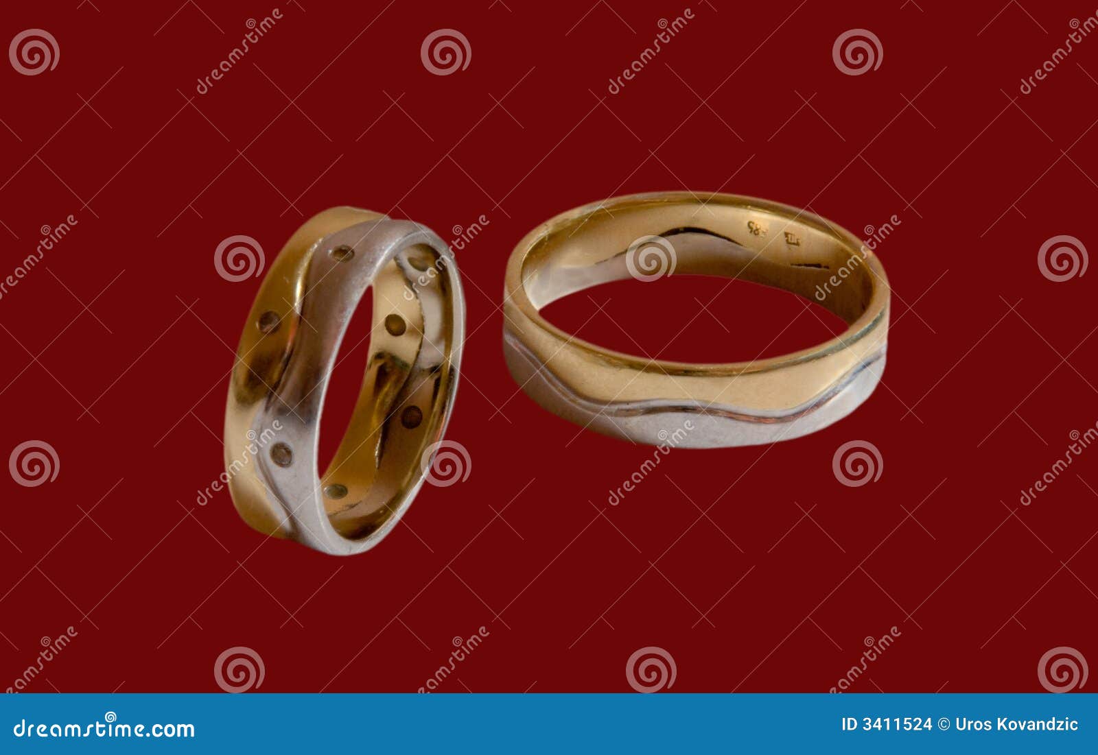 Wedding rings on red stock photo. Image of white, ceremony 3411524