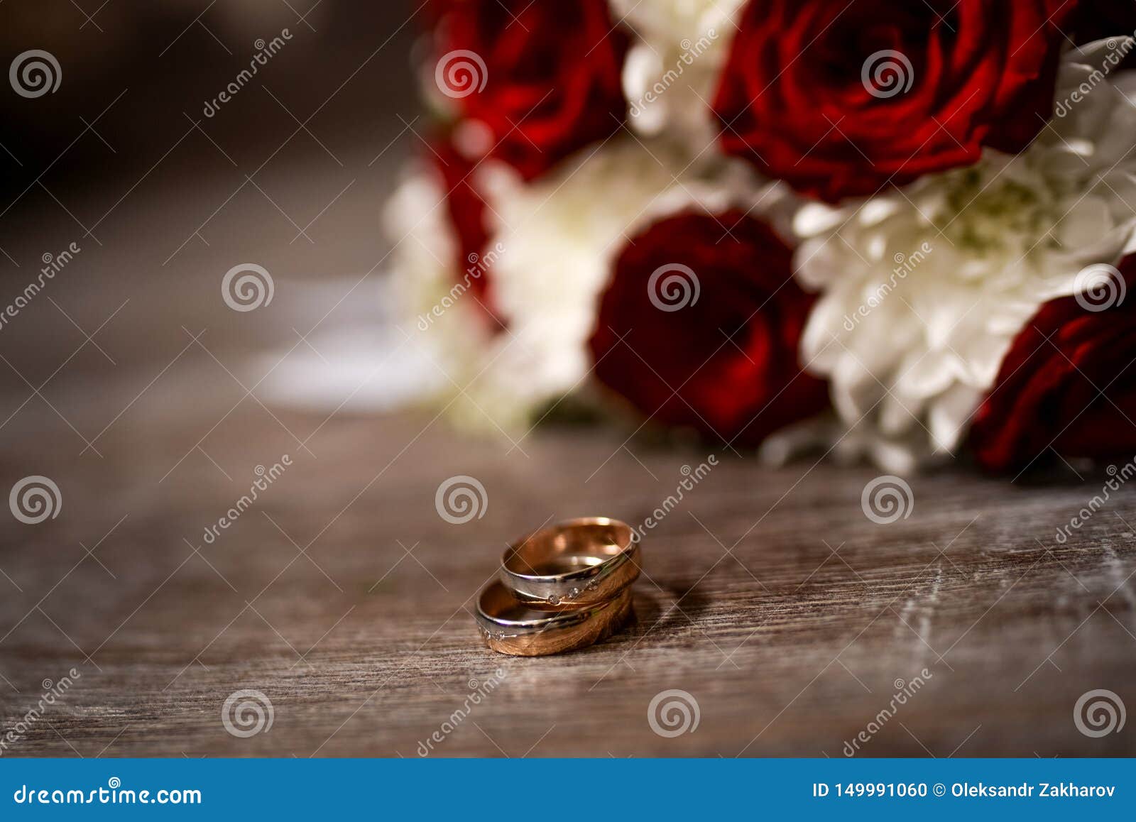 Wedding Rings and Red Roses Background Stock Photo - Image of ...