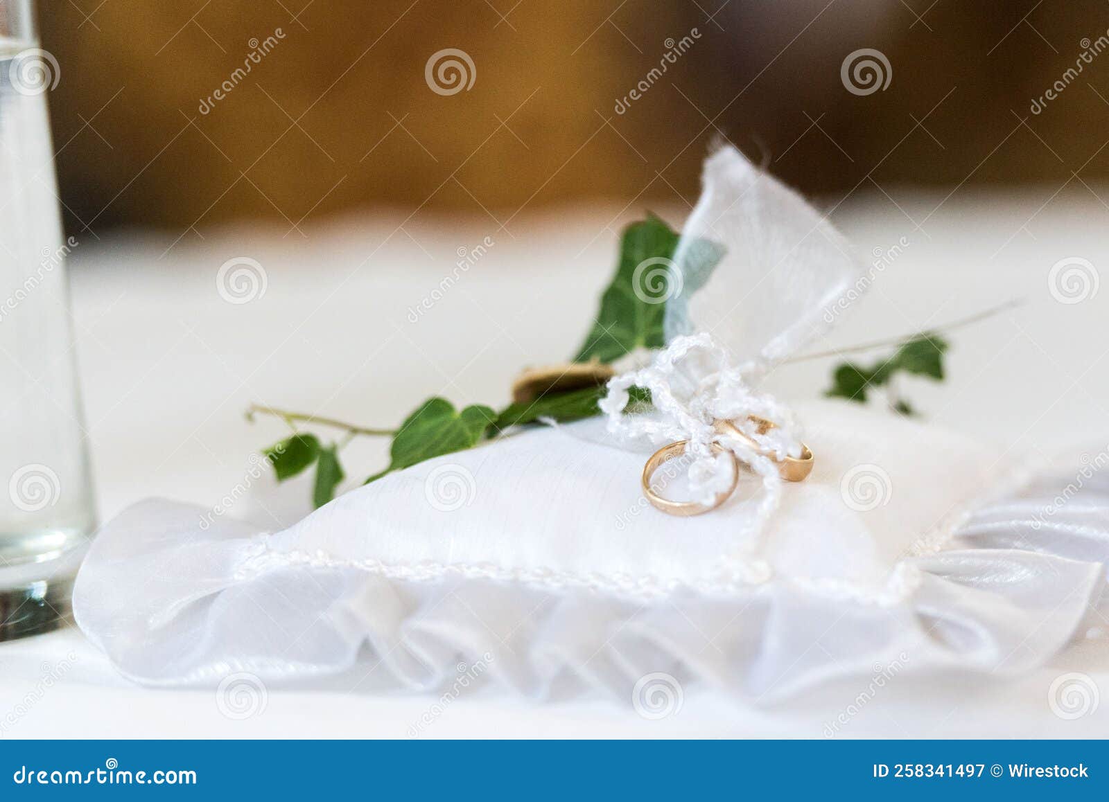 Wedding Rings on a Small Soft White Pillow Stock Image Image of preparation, background 258341497