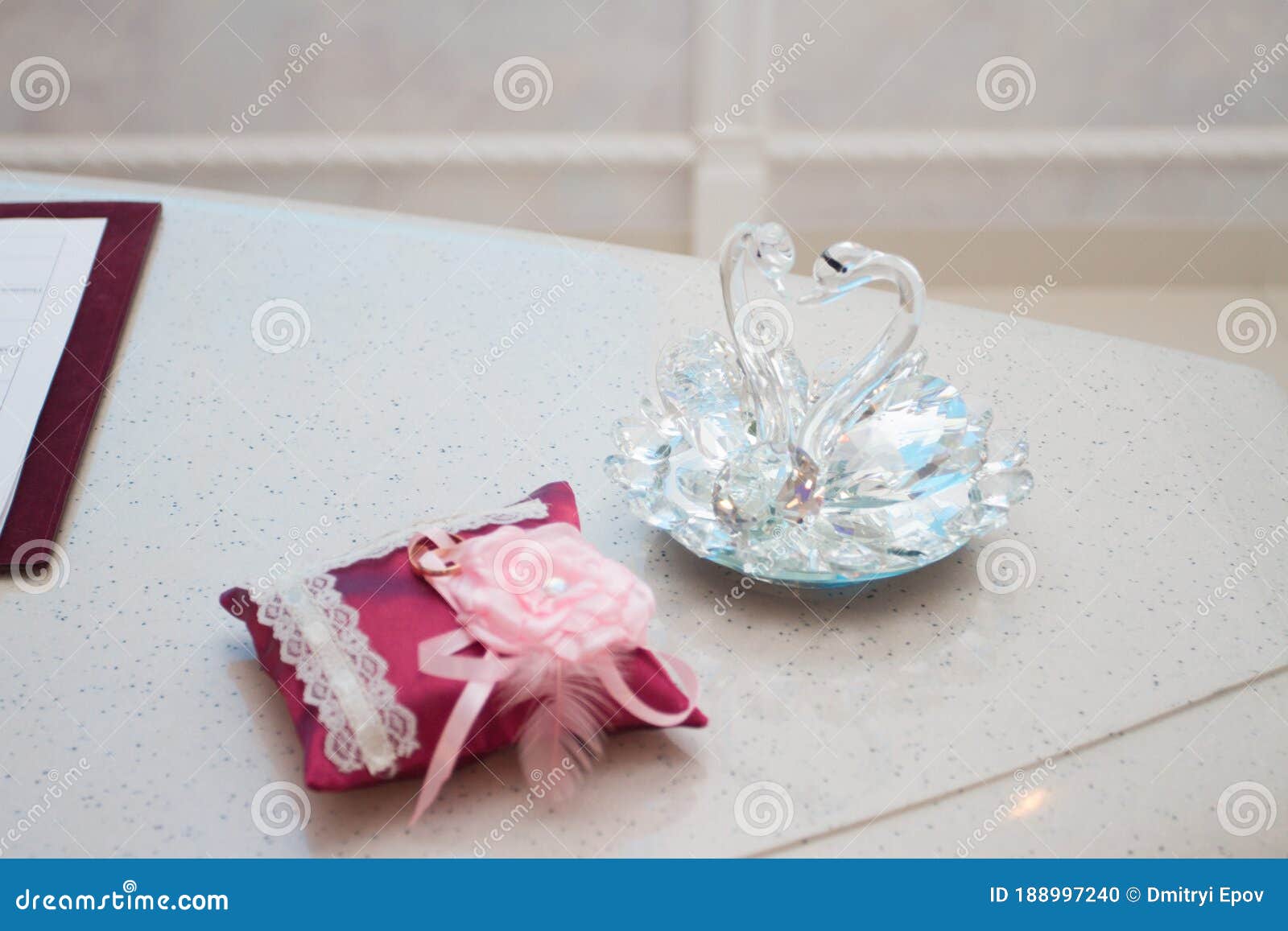 Wedding Rings in a Stand on Table in the Registry Office for Ceremony