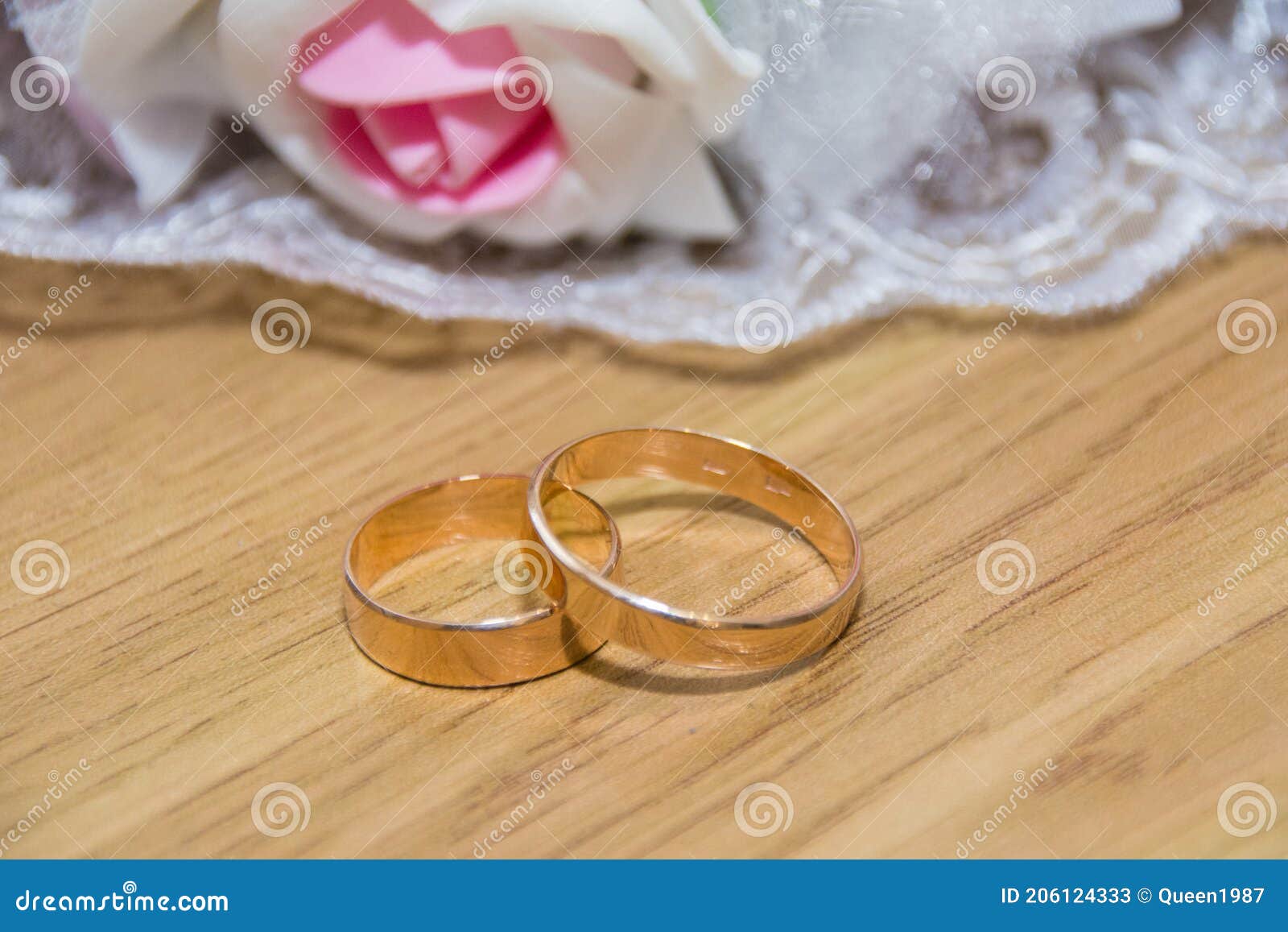 Wedding Rings on the Table Near the Bride`s Bouquet Stock Image Image