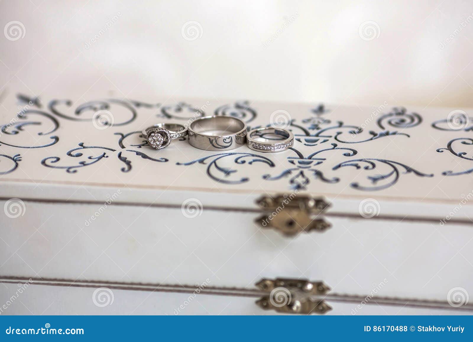 Wedding Rings on a White Vintage Box Stock Photo Image of band