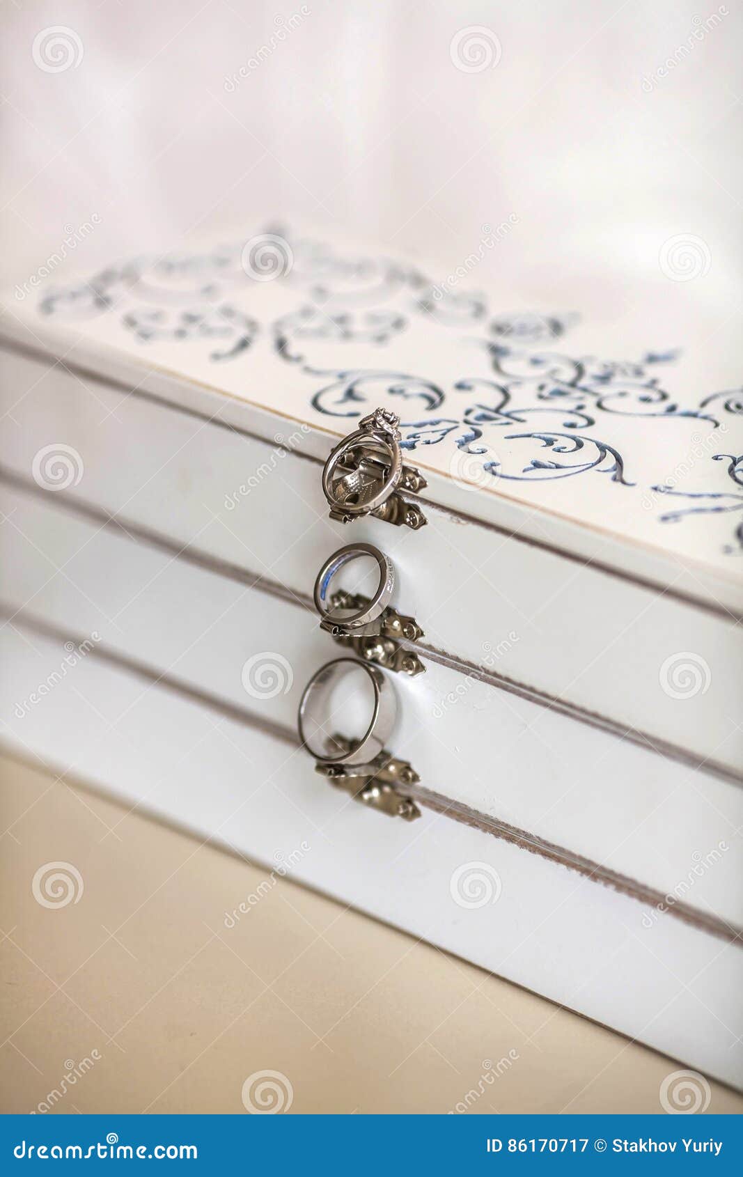 Wedding Rings on a White Vintage Box Stock Image Image of band, event