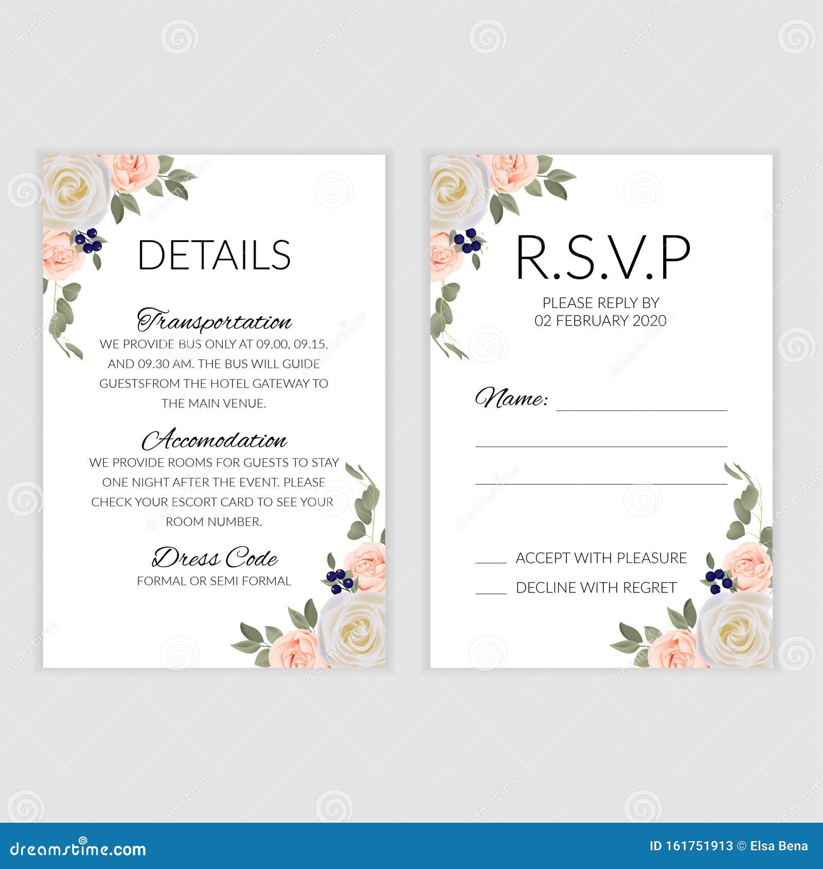 Wedding Rsvp Card Template with Pastel Rose Bouquet Stock Vector With Regard To Template For Rsvp Cards For Wedding
