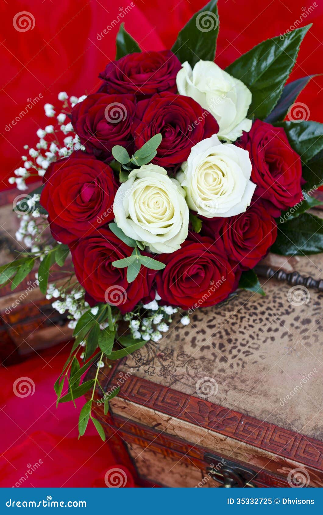 Wedding Roses Bouquet on Box Stock Image Image of gypsophylla