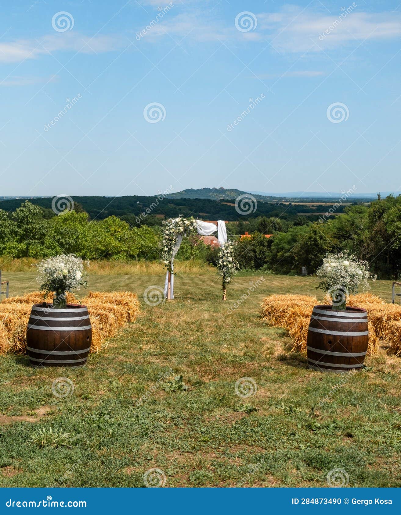 Wedding Scene with Hills in the Background Stock Photo Image of
